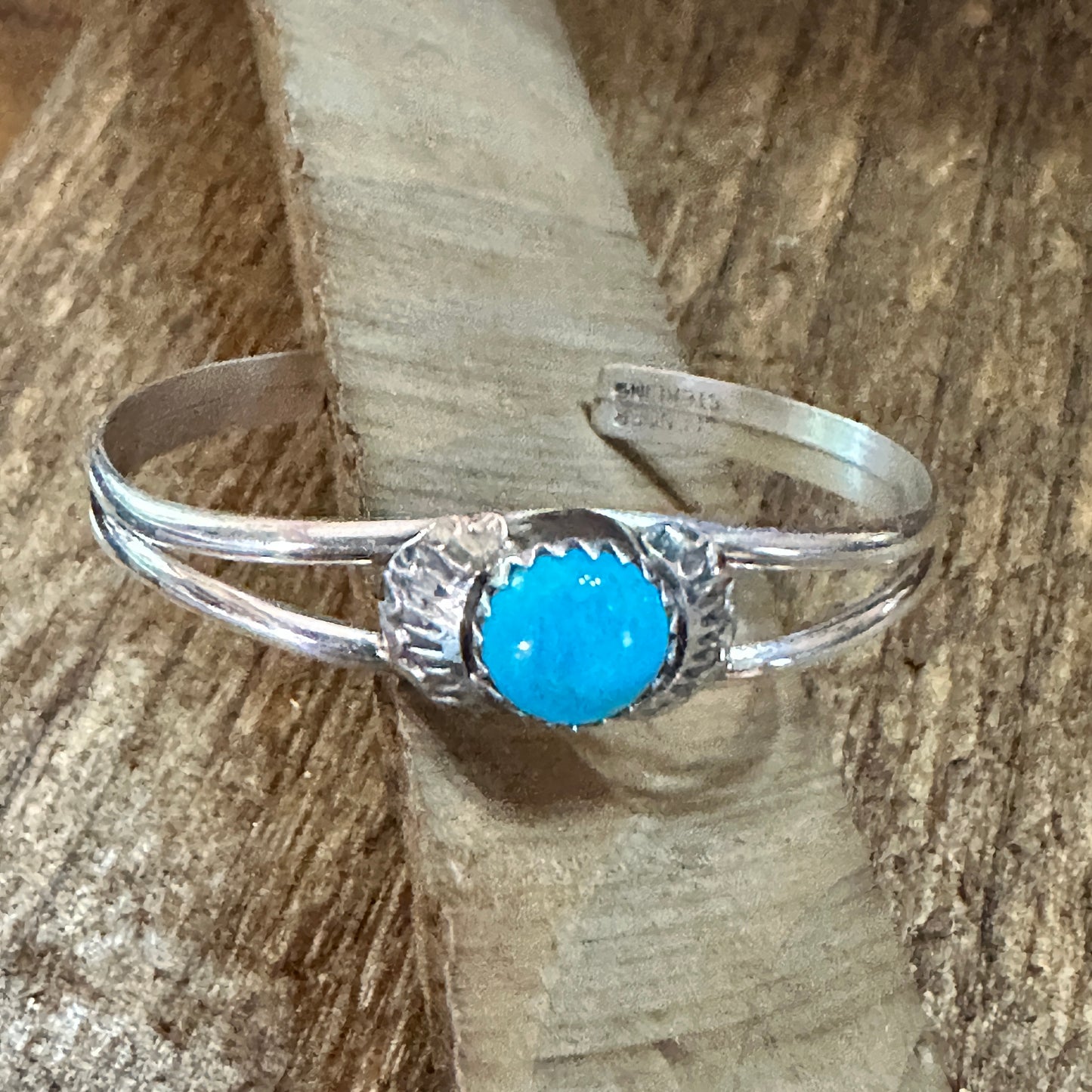 Handmade Navajo Sterling Silver & Turquoise Baby Cluster Cuff Bracelet