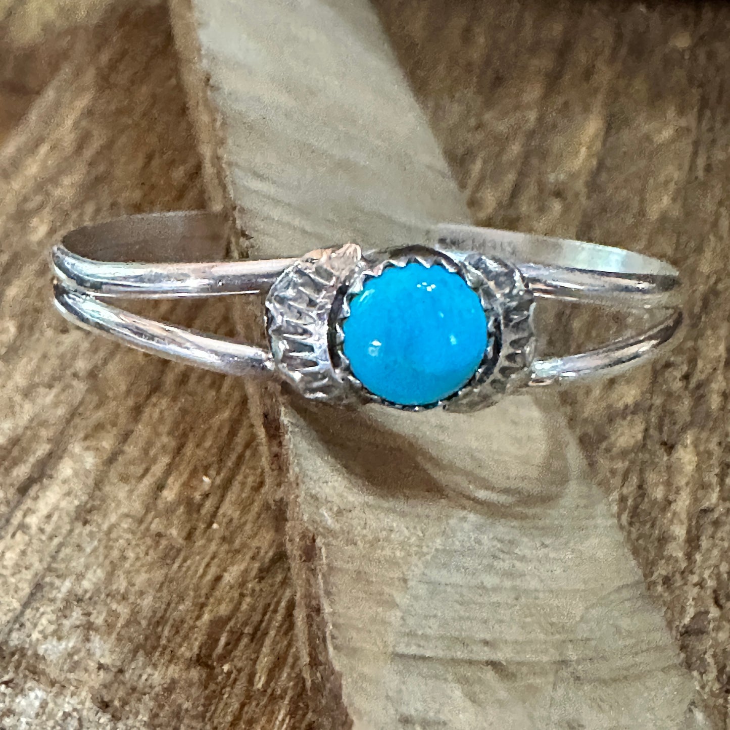 Handmade Navajo Sterling Silver & Turquoise Baby Cluster Cuff Bracelet