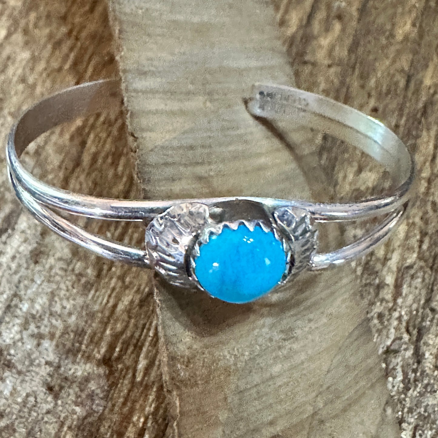 Handmade Navajo Sterling Silver & Turquoise Baby Cluster Cuff Bracelet