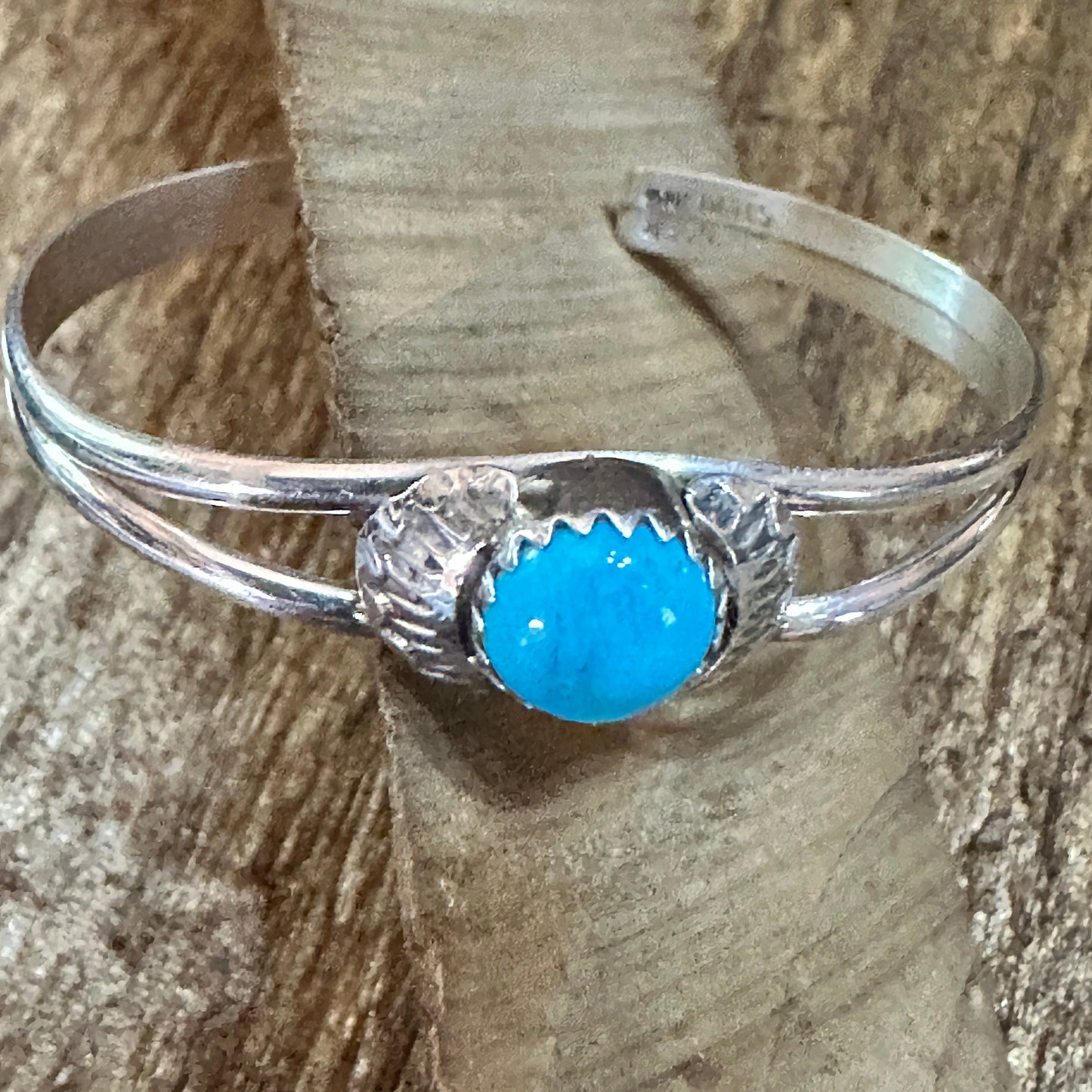 Handmade Navajo Sterling Silver & Turquoise Baby Cluster Cuff Bracelet