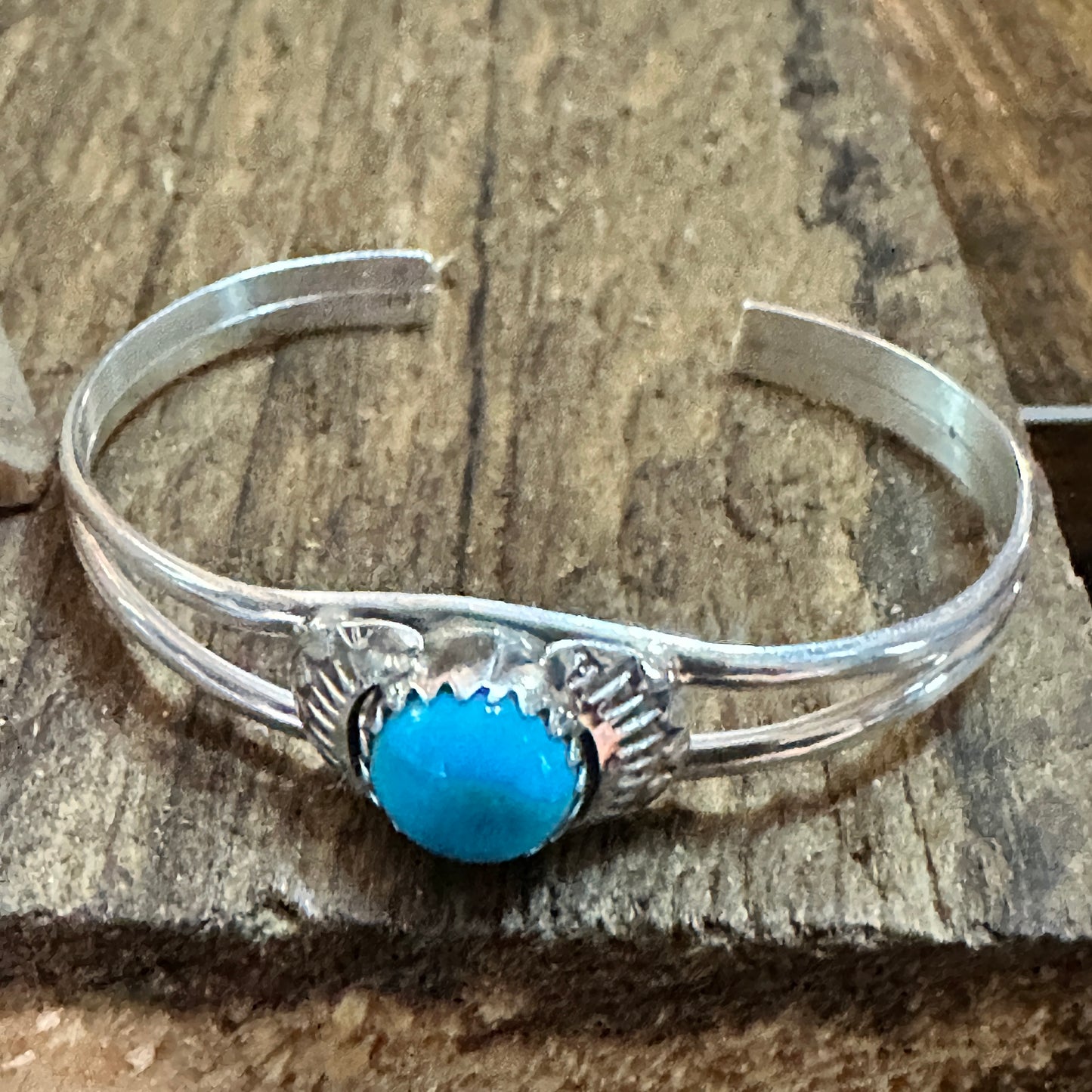 Handmade Navajo Sterling Silver & Turquoise Baby Cluster Cuff Bracelet