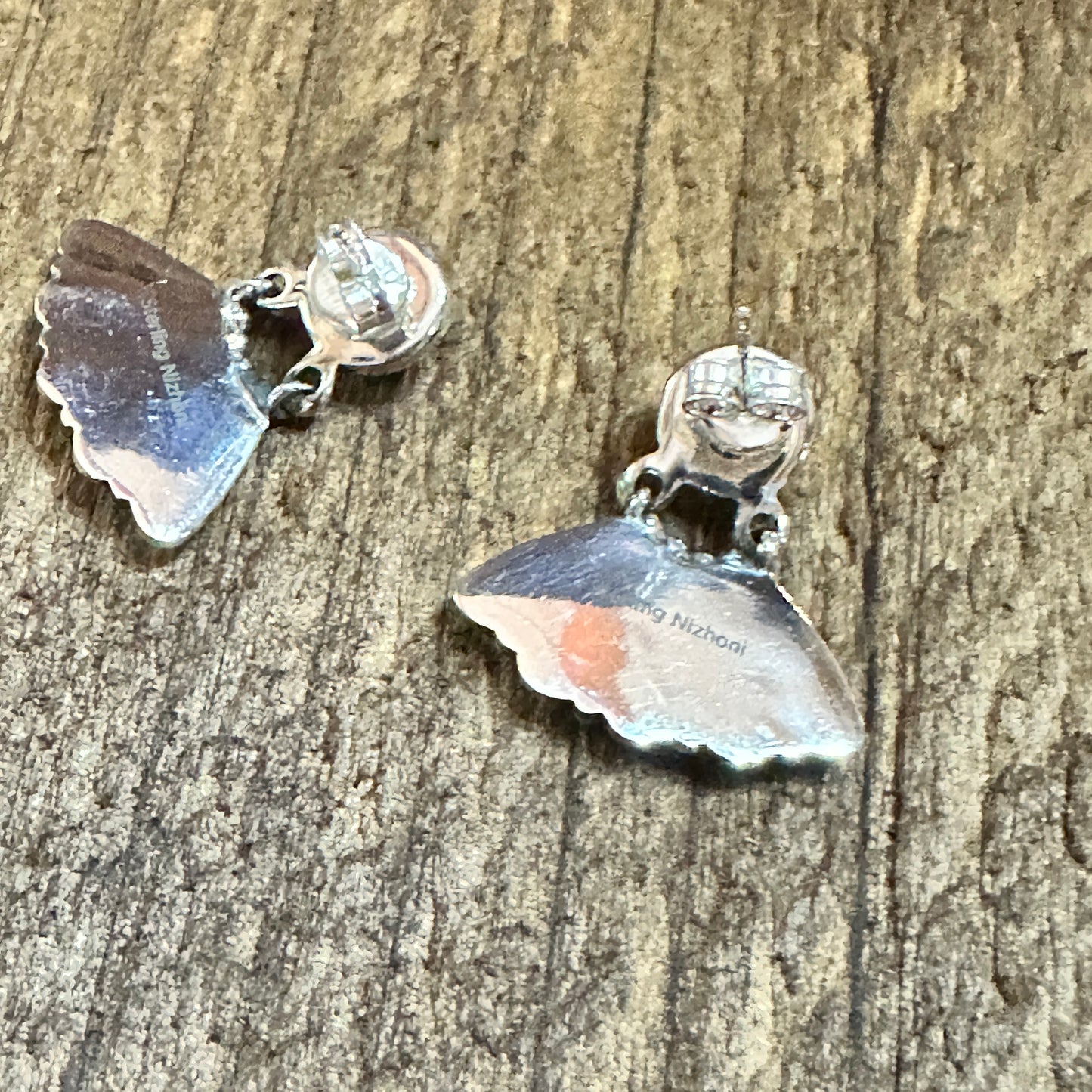 Handmade Kingman Turquoise Stud Earrings 925 Sterling Silver Signed