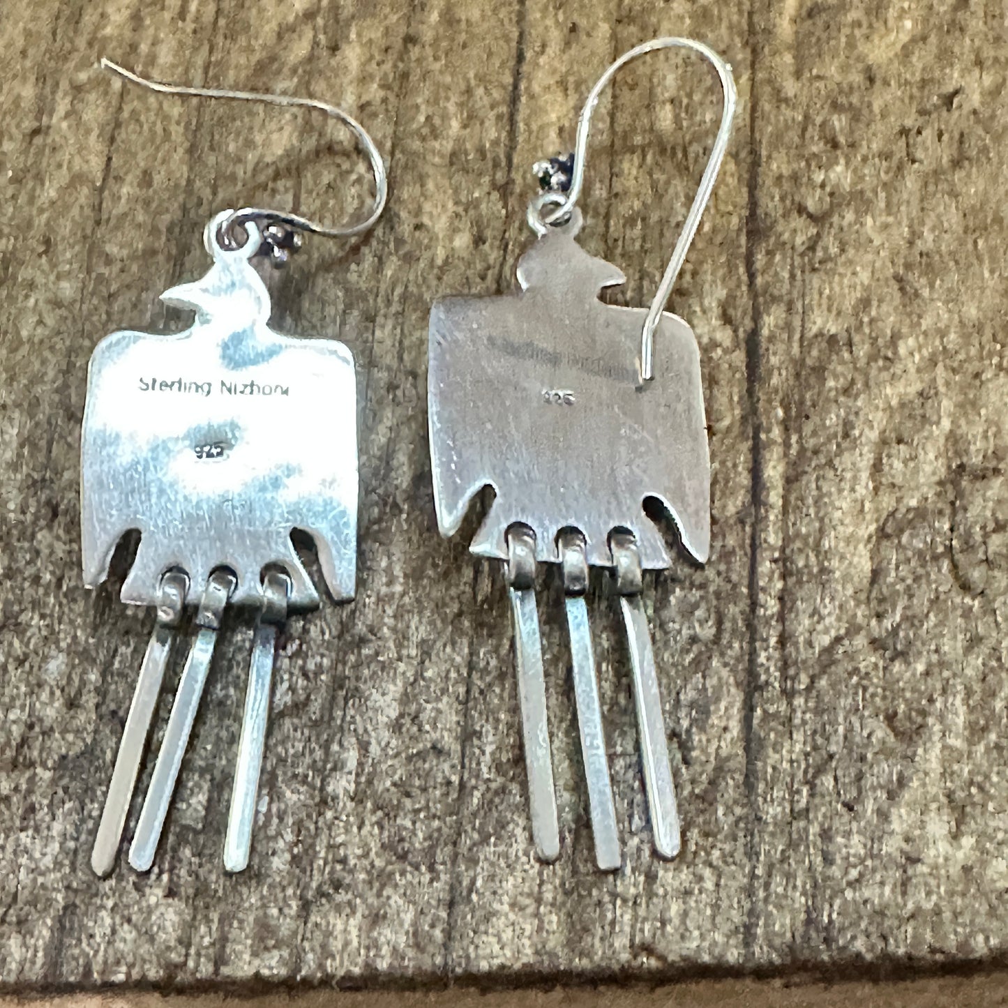 Kingman Turquoise Thunderbird Dangle Earrings 925 Sterling Silver Signed