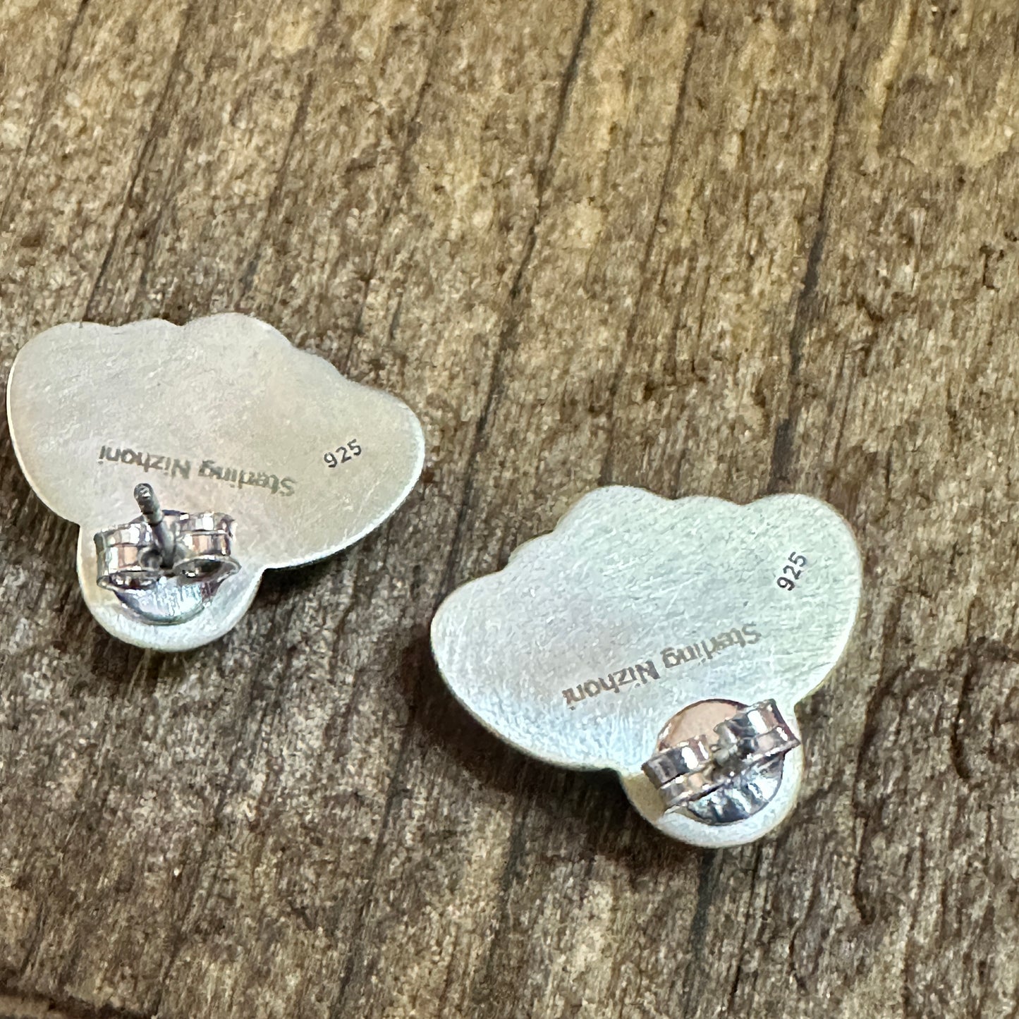 Handmade White Buffalo Dalhia Natural Stone Stud Earrings 925 Silver Signed