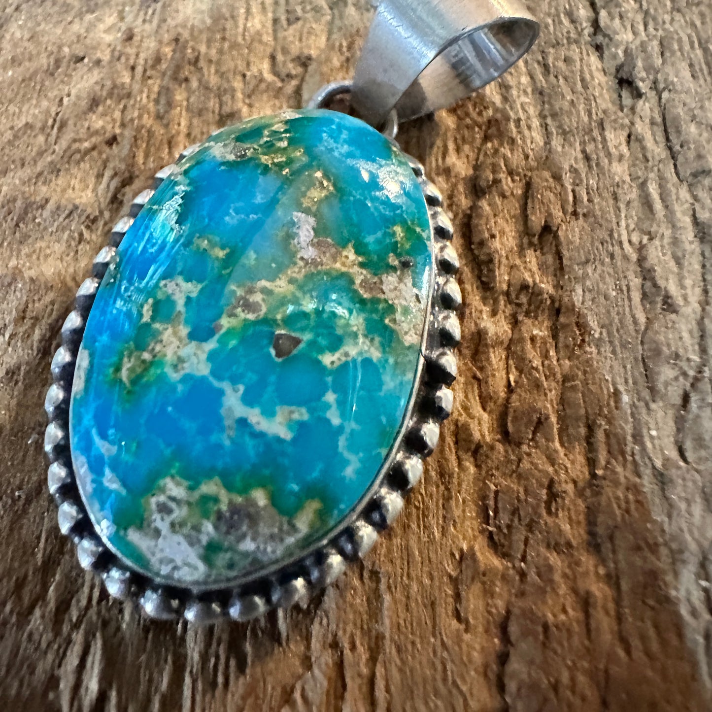 Navajo Sterling Silver Sonoran Gold Turquoise Pendant Signed