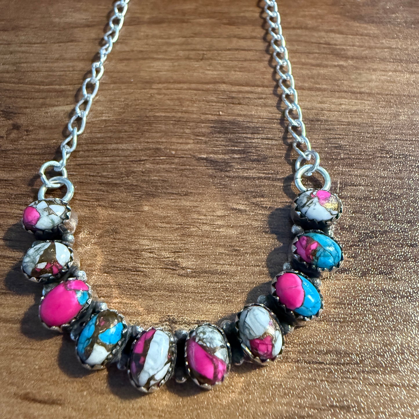 Cotton Candy Dalhia Turquoise Gemstone Necklace Silver
