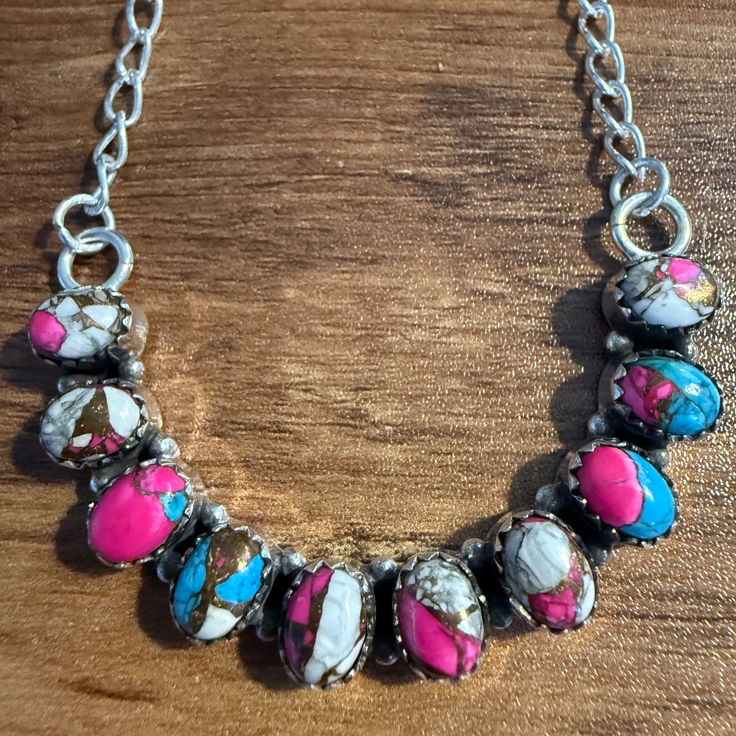 Cotton Candy Dalhia Turquoise Gemstone Necklace Silver