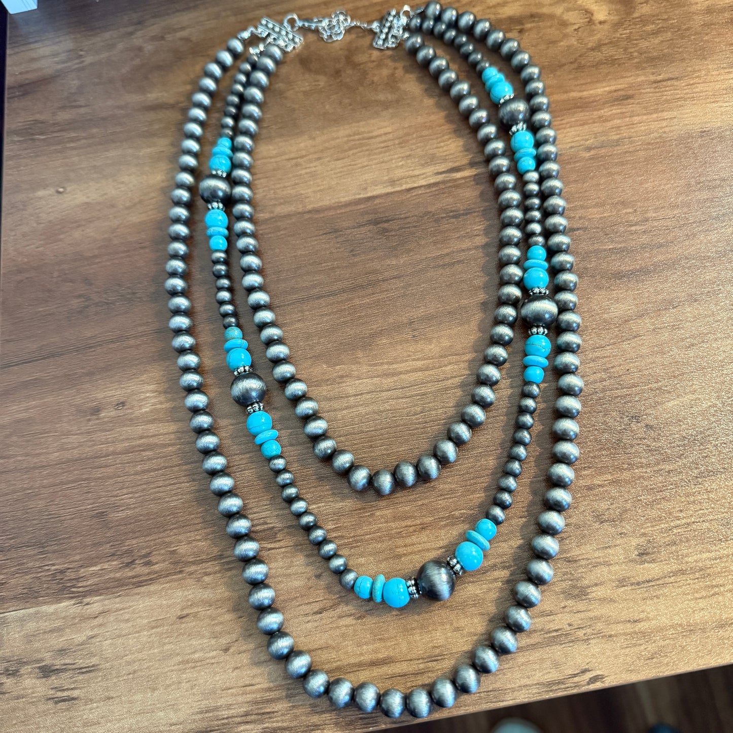 Vintage Style Multi Layer Turquoise Faux Pearl Necklace