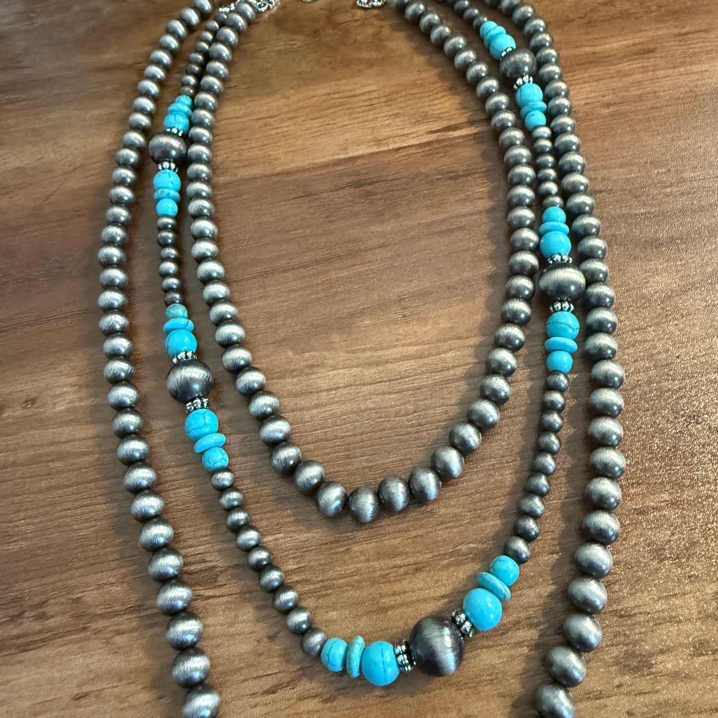 Vintage Style Multi Layer Turquoise Faux Pearl Necklace