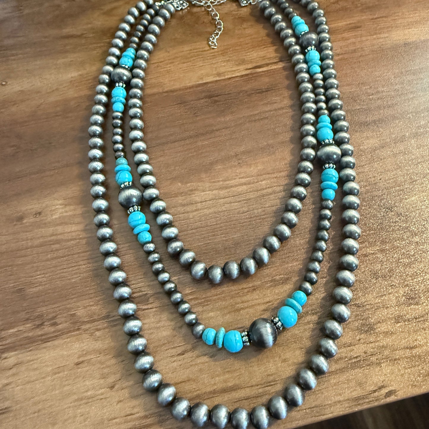 Vintage Style Multi Layer Turquoise Faux Pearl Necklace