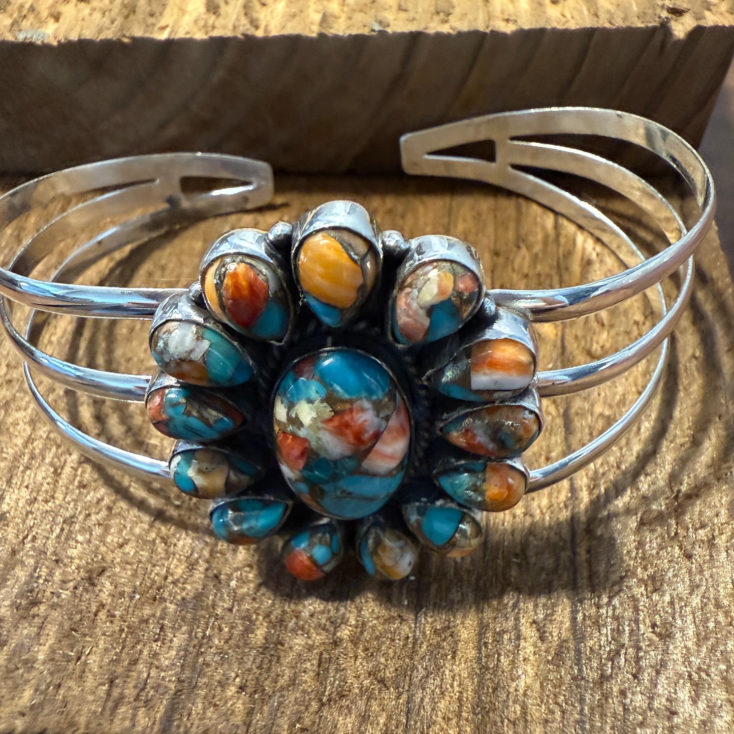 Spiny Oyster Turquoise Gemstone Cuff Sterling Silver