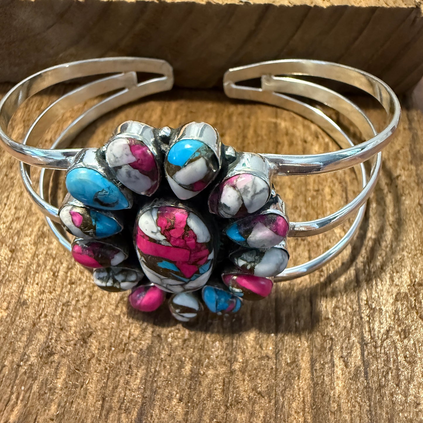 Cotton Candy Turquoise Dahlia Stone Sterling Silver Cuff