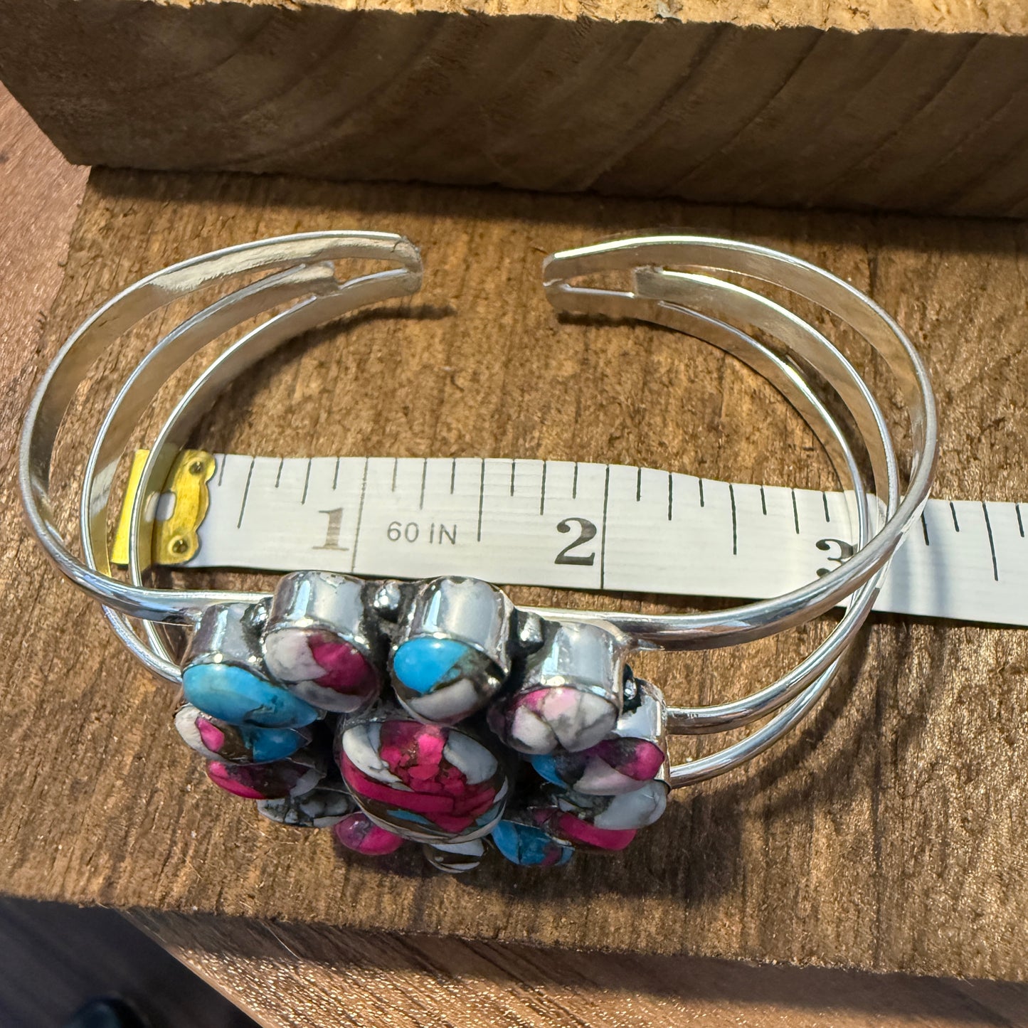 Cotton Candy Turquoise Dahlia Stone Sterling Silver Cuff