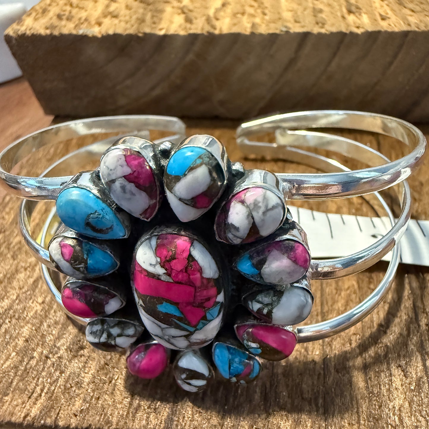 Cotton Candy Turquoise Dahlia Stone Sterling Silver Cuff