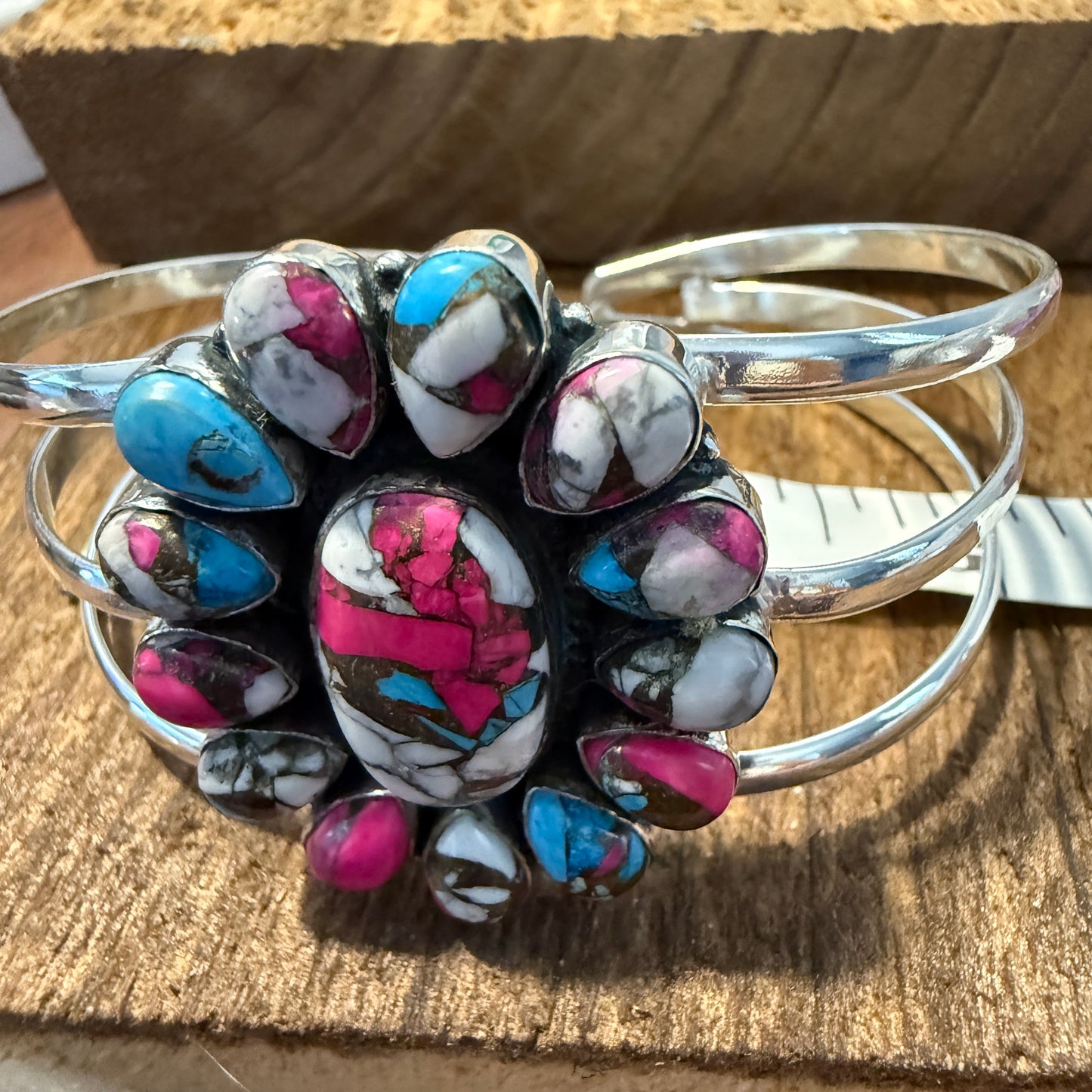 Cotton Candy Turquoise Dahlia Stone Sterling Silver Cuff