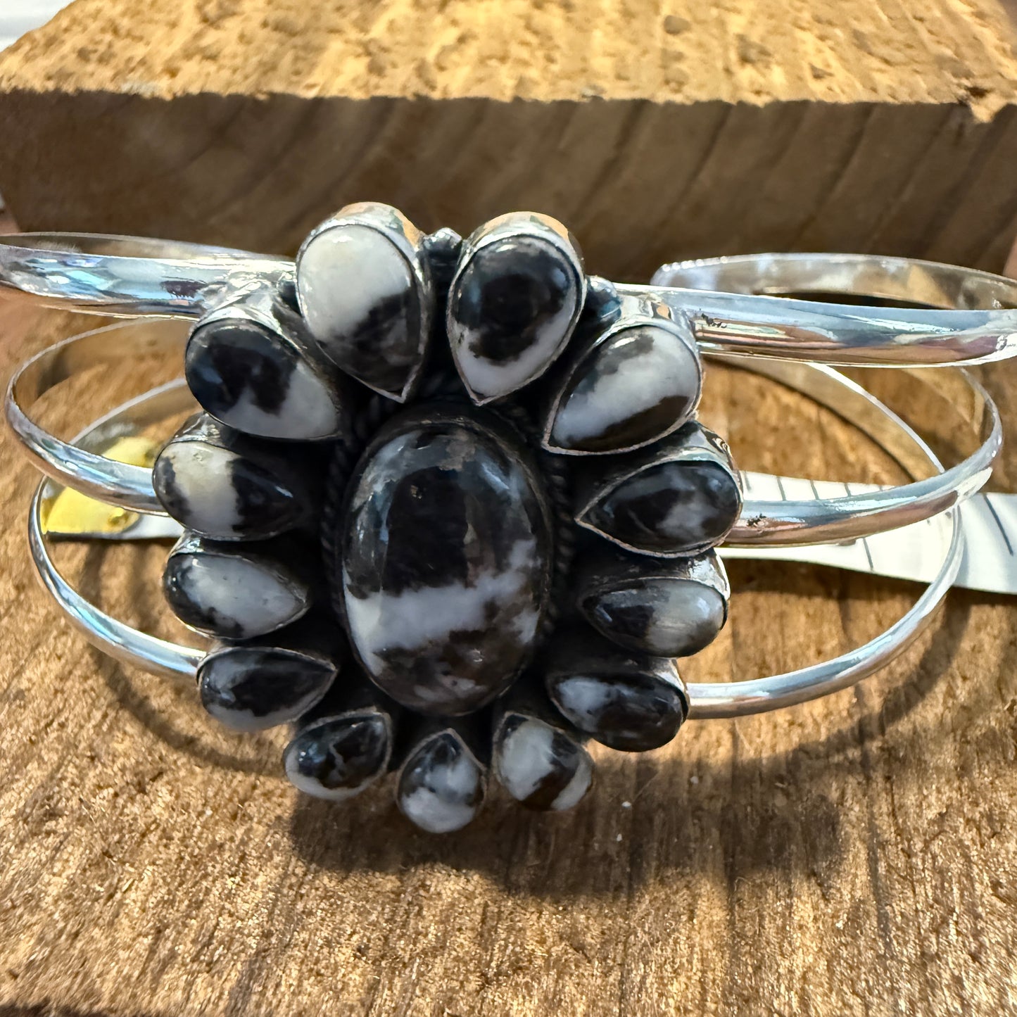White Buffalo Dahlia Turquoise Adjustable Sterling Cuff