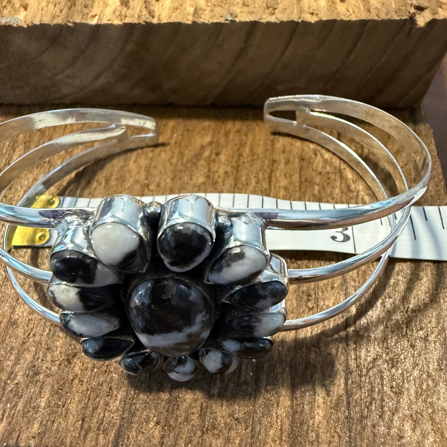 White Buffalo Dahlia Turquoise Adjustable Sterling Cuff