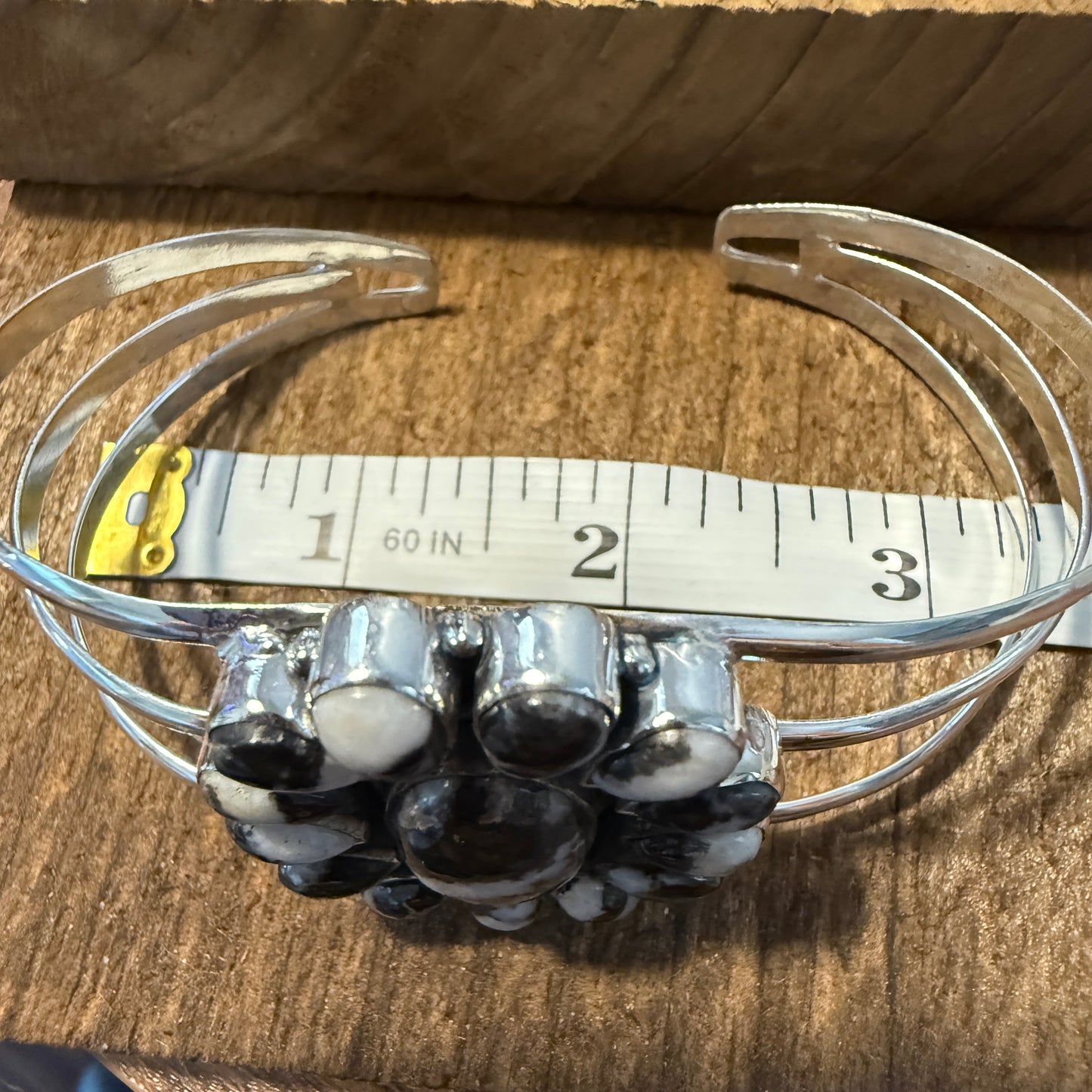 White Buffalo Dahlia Turquoise Adjustable Sterling Cuff