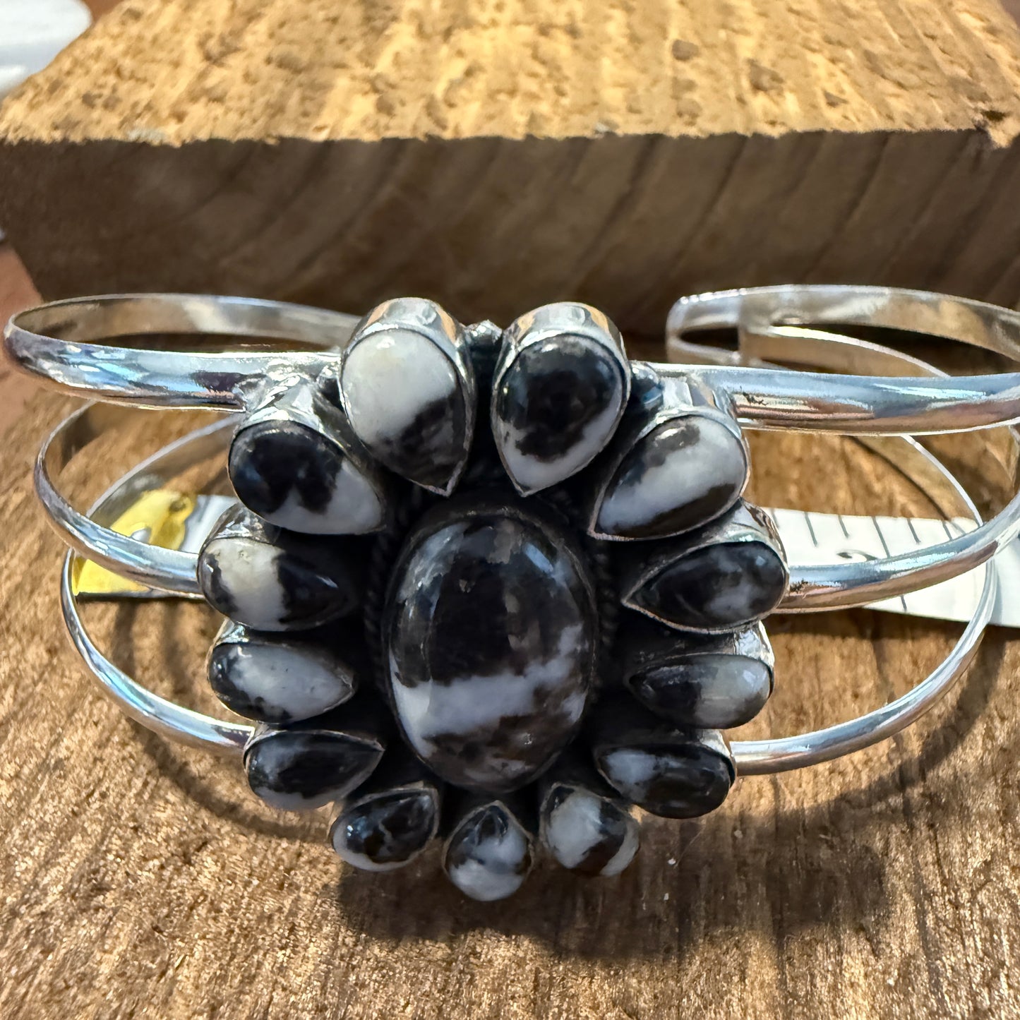 White Buffalo Dahlia Turquoise Adjustable Sterling Cuff