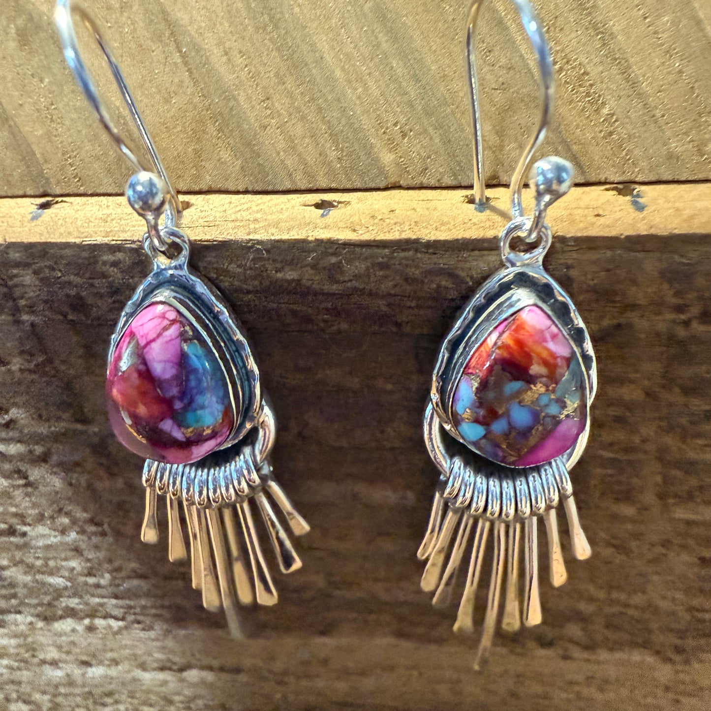 Pink Dahlia Turquoise Sterling Silver Dangle Earrings