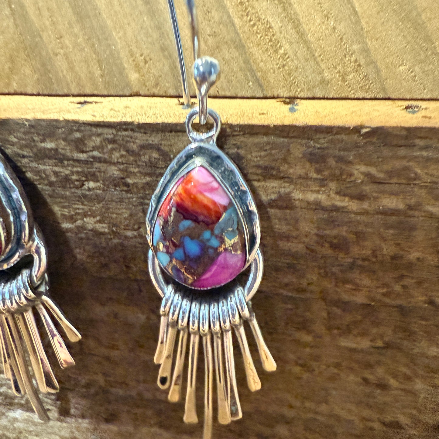 Pink Dahlia Turquoise Sterling Silver Dangle Earrings