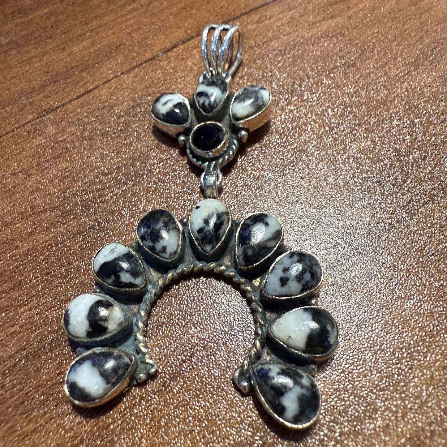 White Buffalo Turquoise Navajo Pendant In Sterling Silver