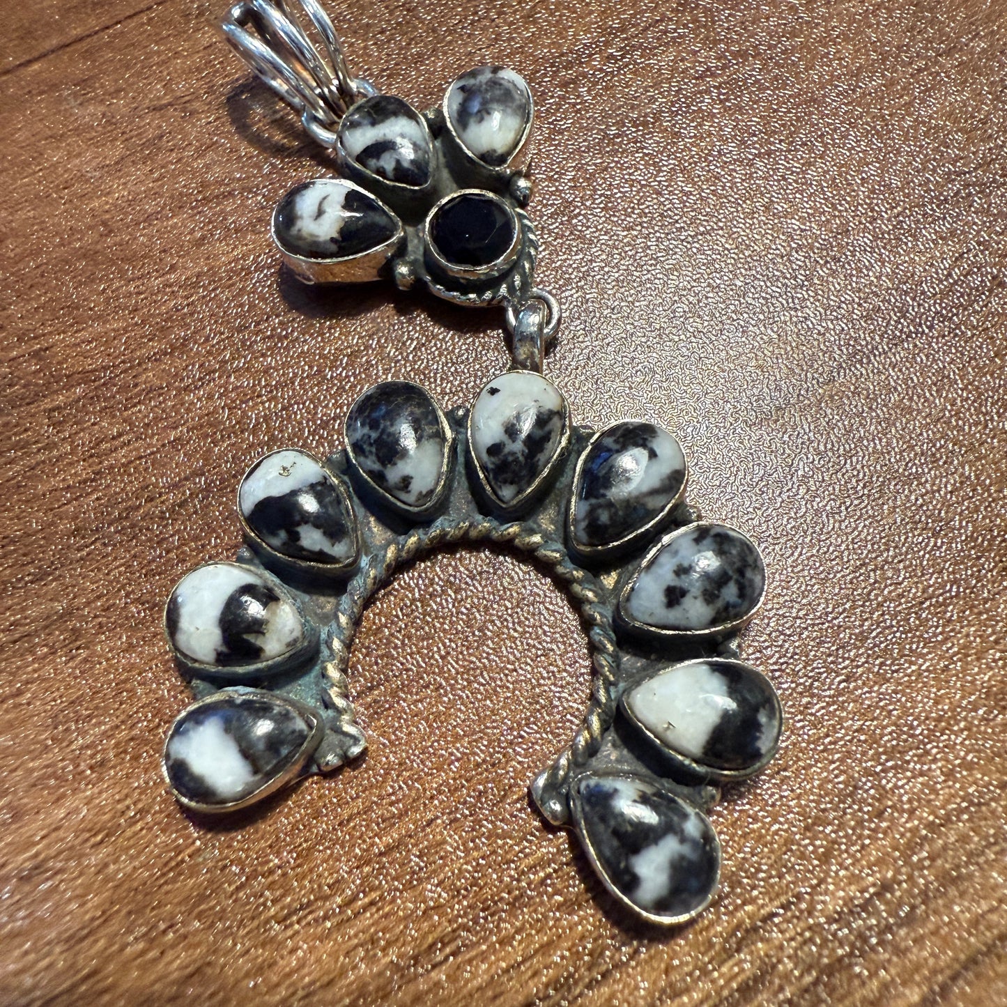 White Buffalo Turquoise Navajo Pendant In Sterling Silver