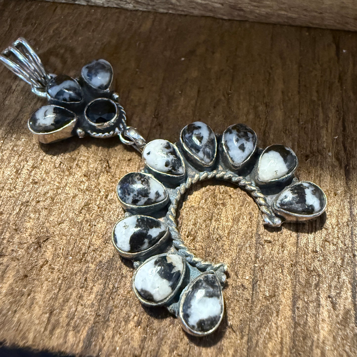 White Buffalo Turquoise Navajo Pendant In Sterling Silver