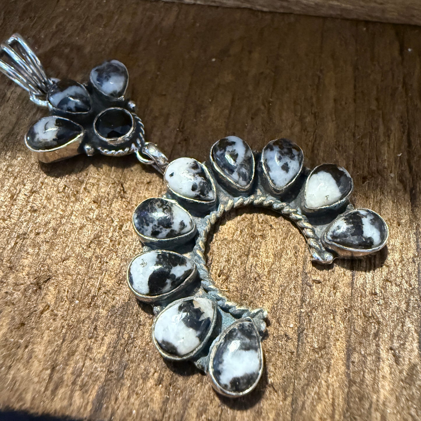White Buffalo Turquoise Navajo Pendant In Sterling Silver