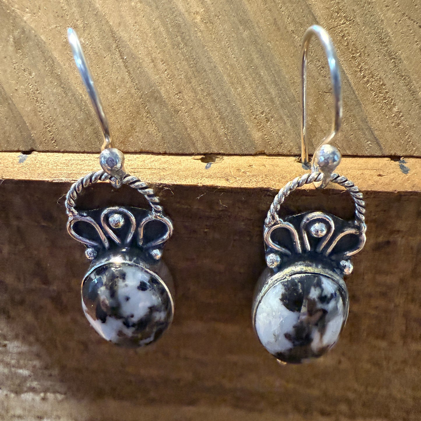 White Buffalo Dahlia Turquoise Sterling Silver Earrings
