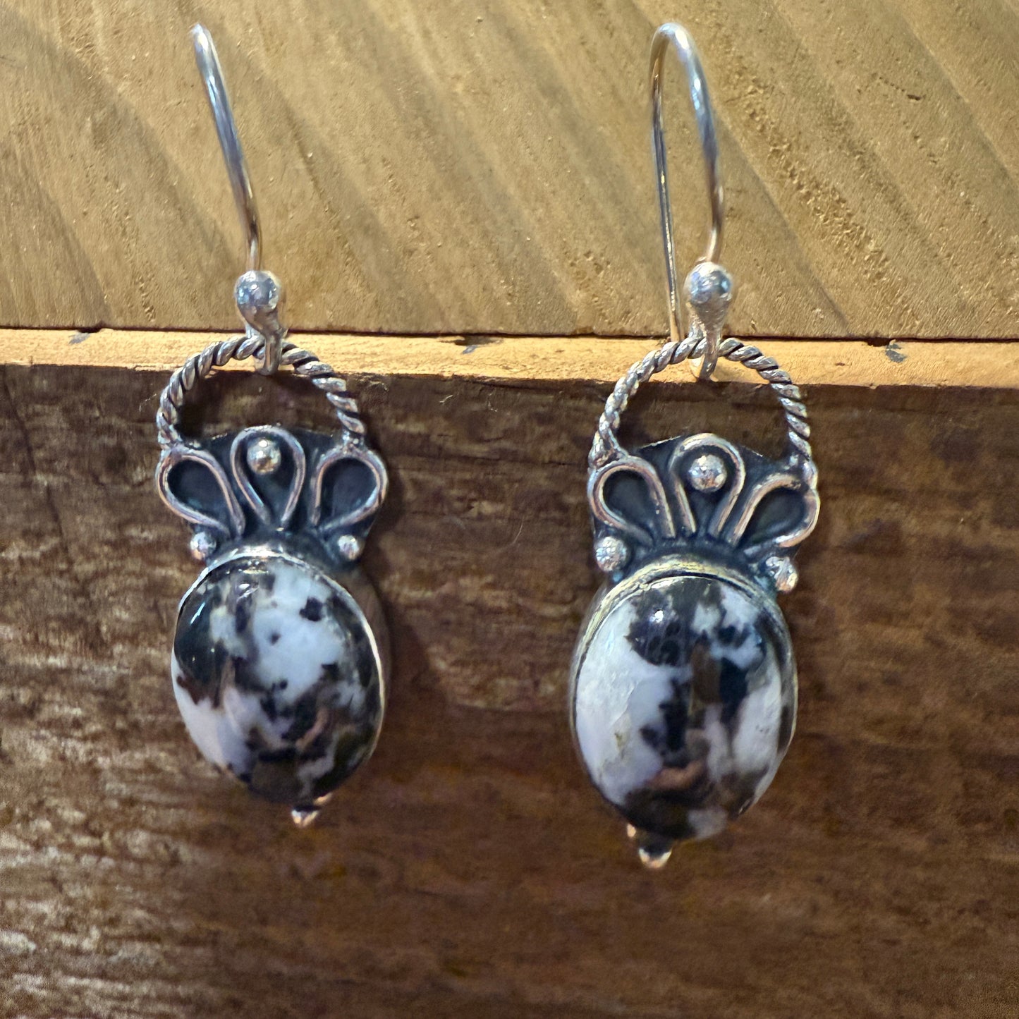 White Buffalo Dahlia Turquoise Sterling Silver Earrings