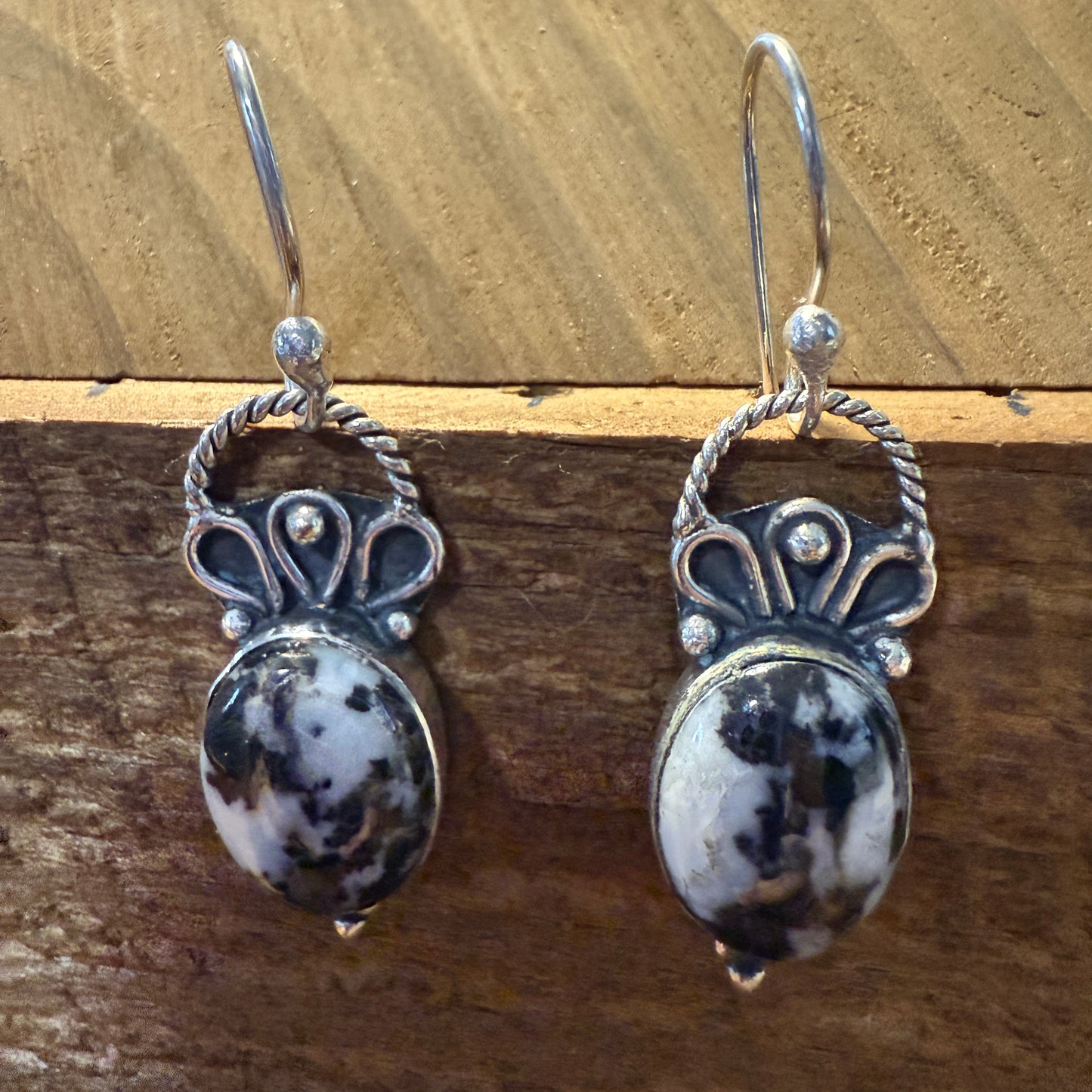 White Buffalo Dahlia Turquoise Sterling Silver Earrings