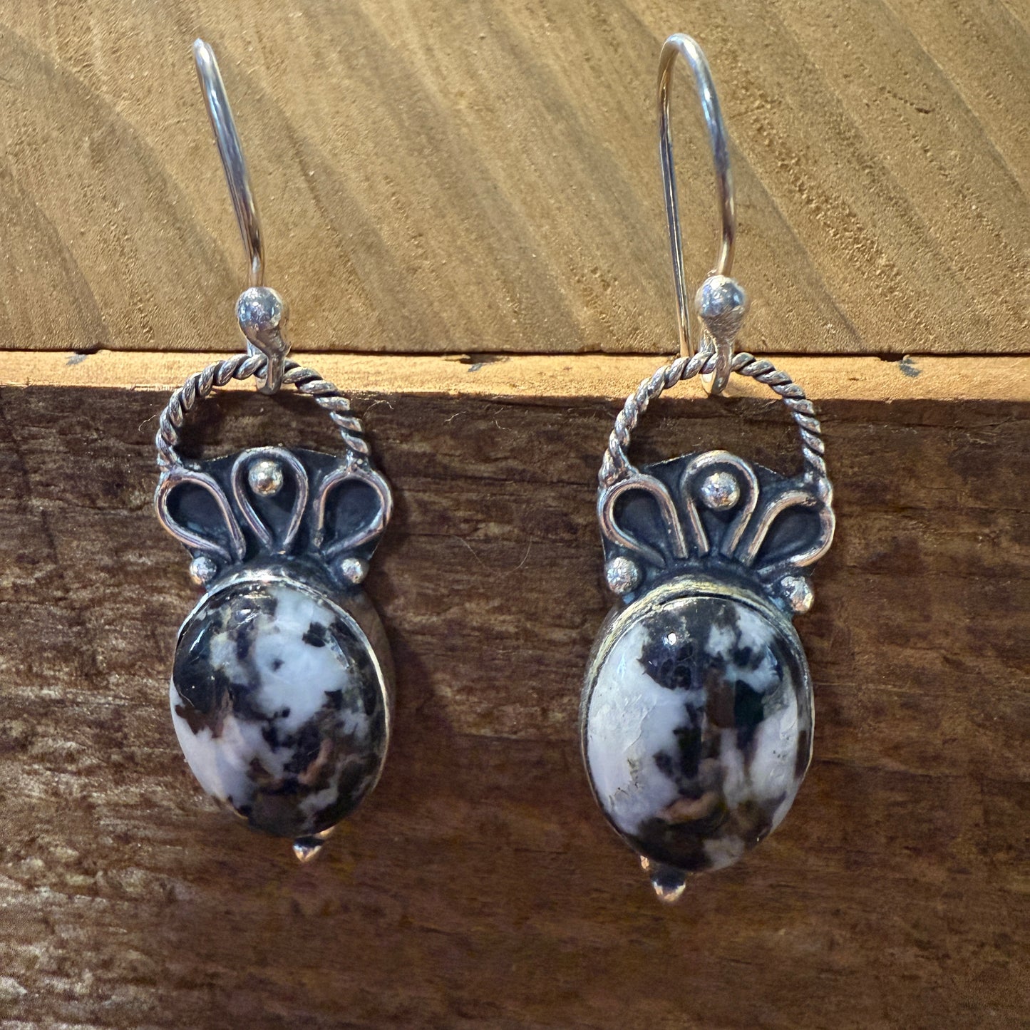 White Buffalo Dahlia Turquoise Sterling Silver Earrings