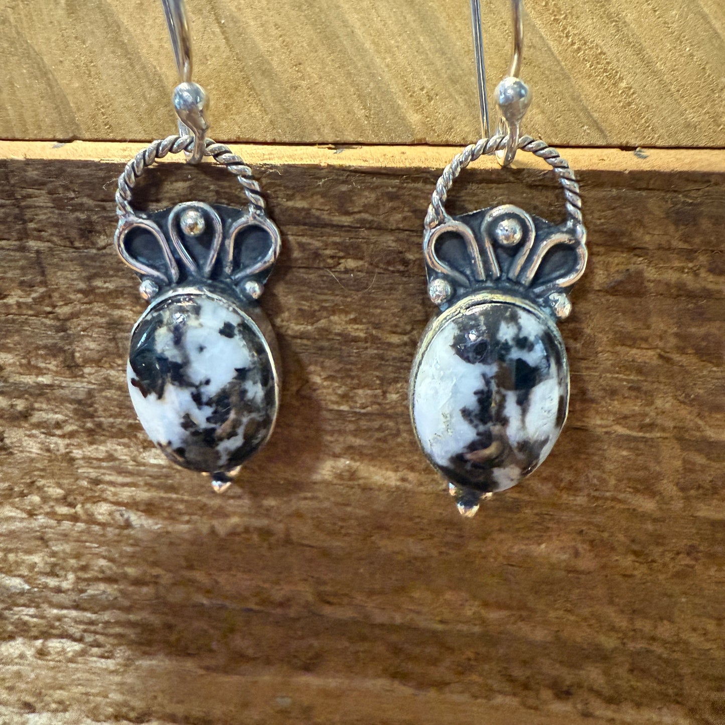 White Buffalo Dahlia Turquoise Sterling Silver Earrings