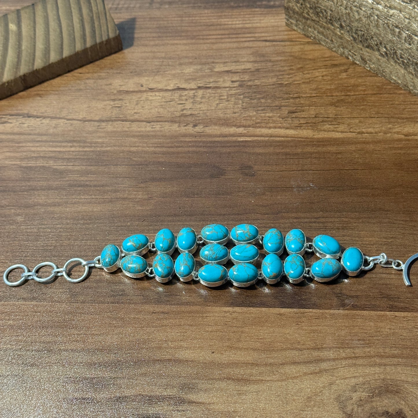 Blue Copper Dahlia Turquoise Gemstone Sterling Bracelet