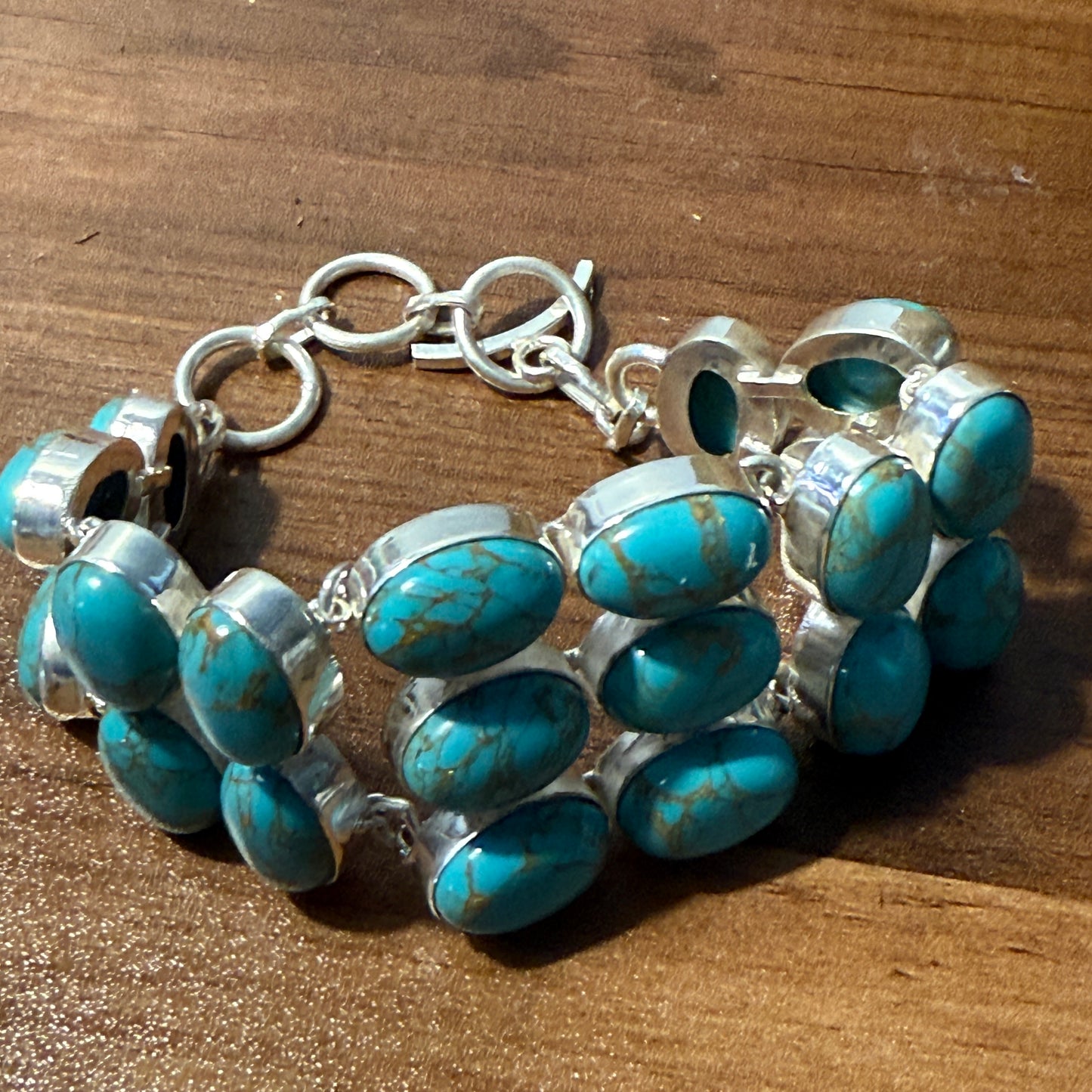 Blue Copper Dahlia Turquoise Gemstone Sterling Bracelet