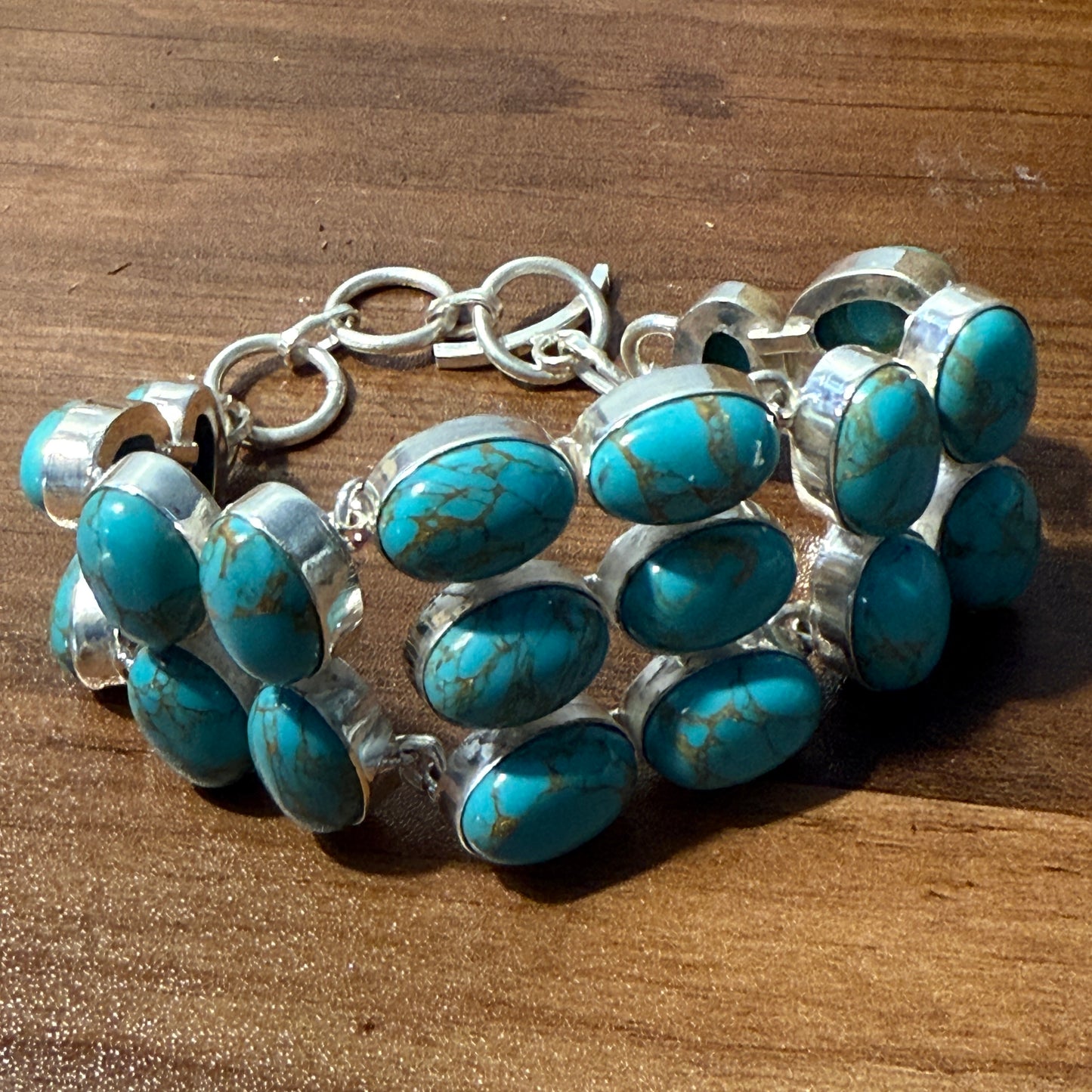Blue Copper Dahlia Turquoise Gemstone Sterling Bracelet