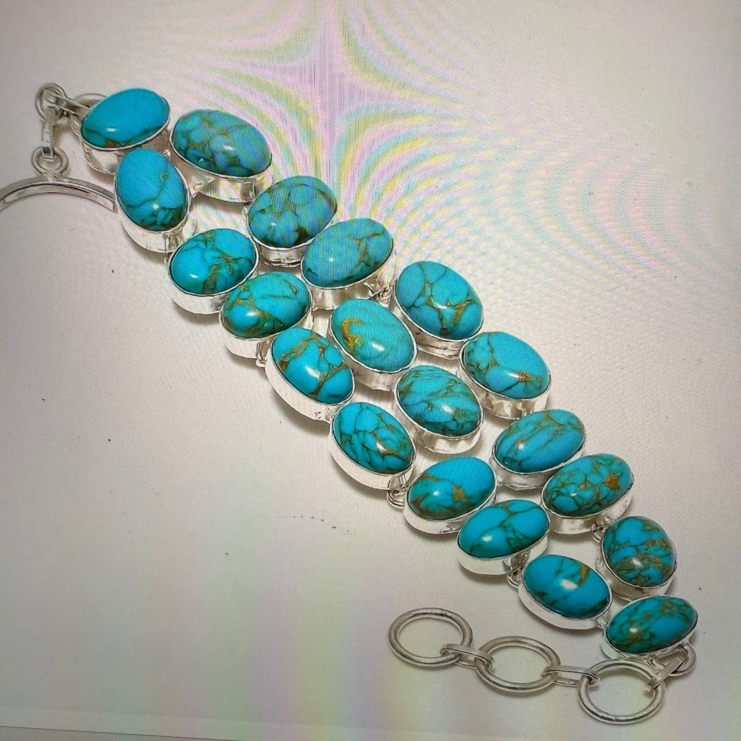 Blue Copper Dahlia Turquoise Gemstone Sterling Bracelet