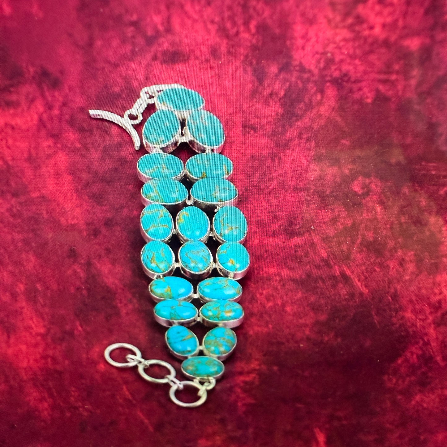 Blue Copper Dahlia Turquoise Gemstone Sterling Bracelet