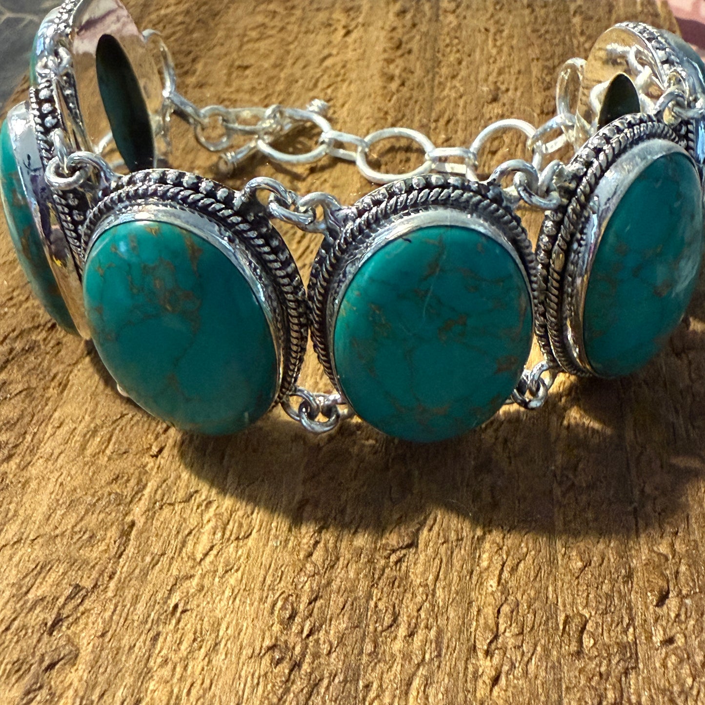 Copper Turquoise Sterling Silver Link Bracelet Gift Box