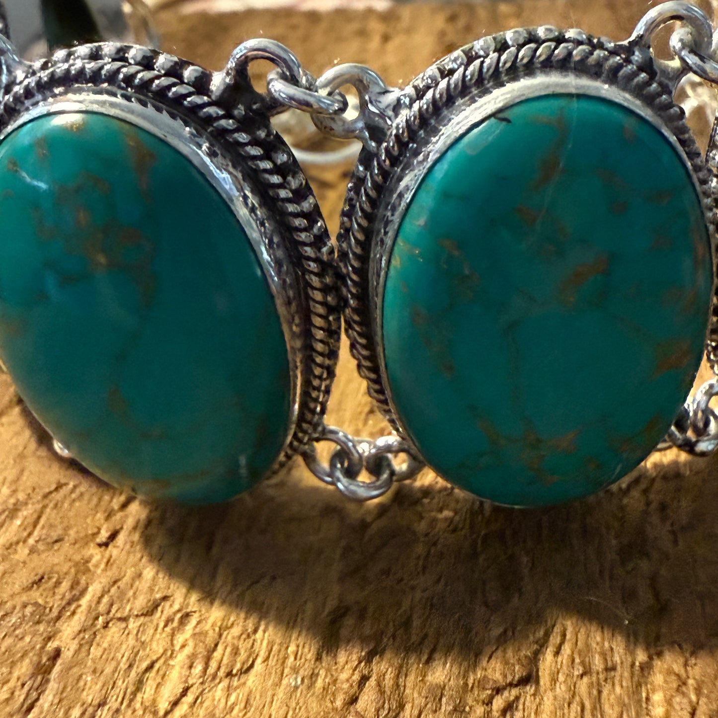Copper Turquoise Sterling Silver Link Bracelet Gift Box