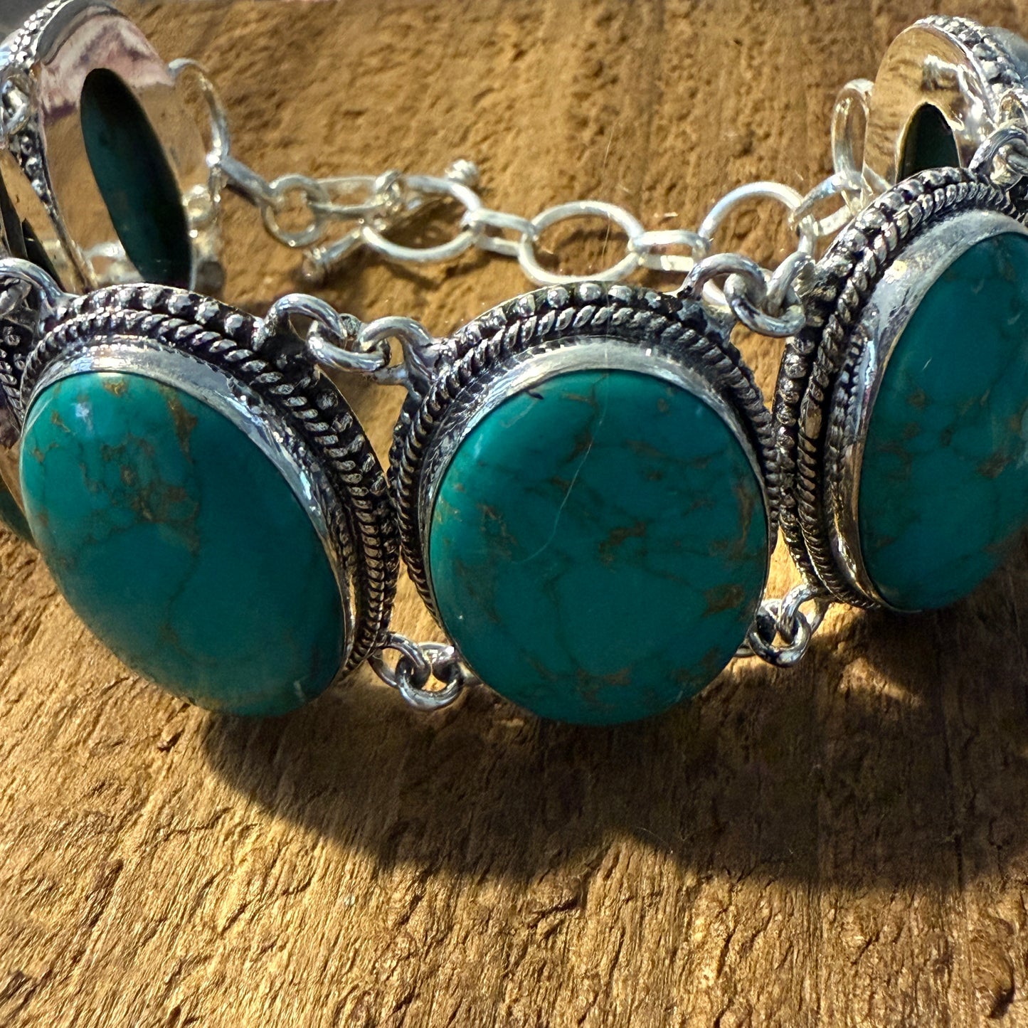 Copper Turquoise Sterling Silver Link Bracelet Gift Box