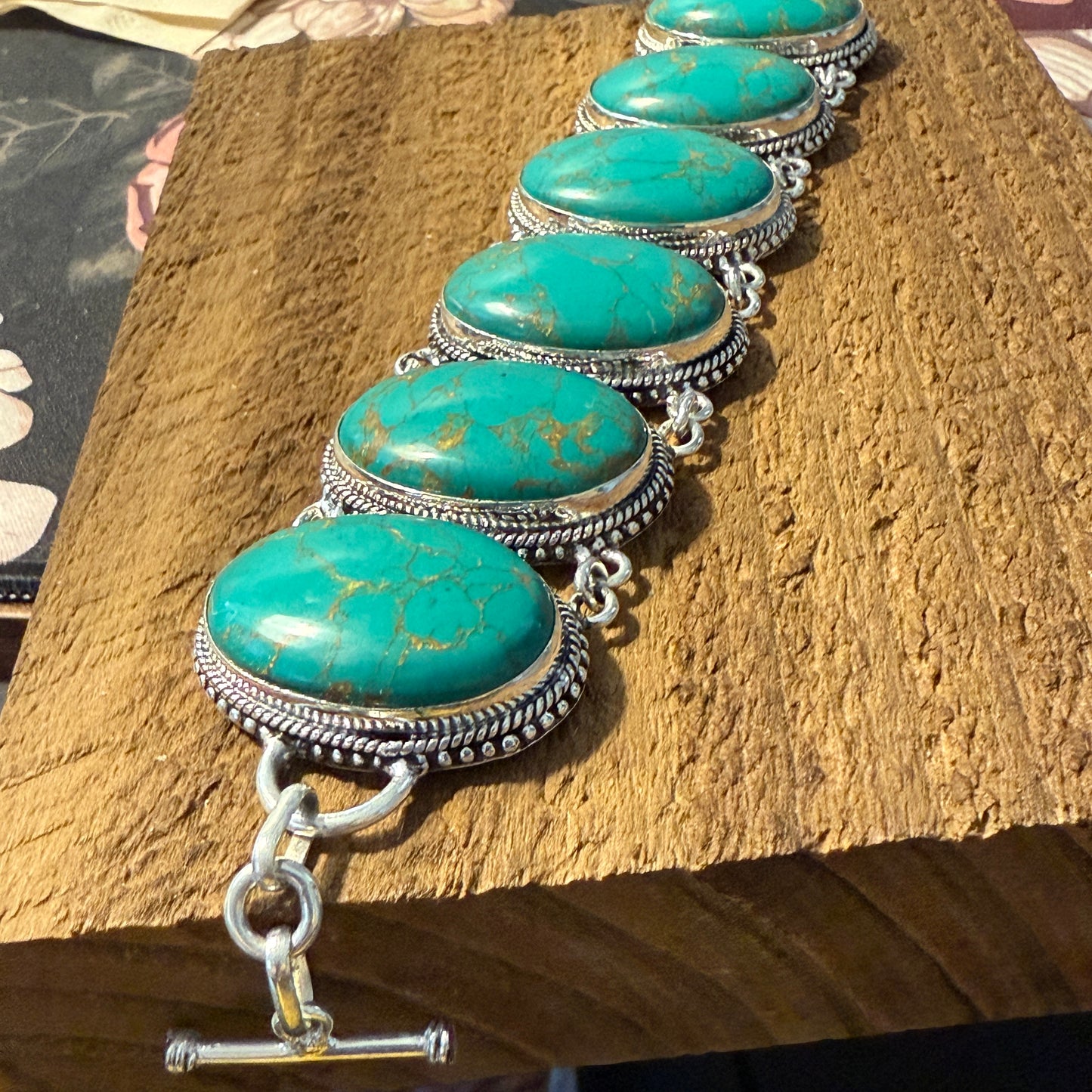 Copper Turquoise Sterling Silver Link Bracelet Gift Box