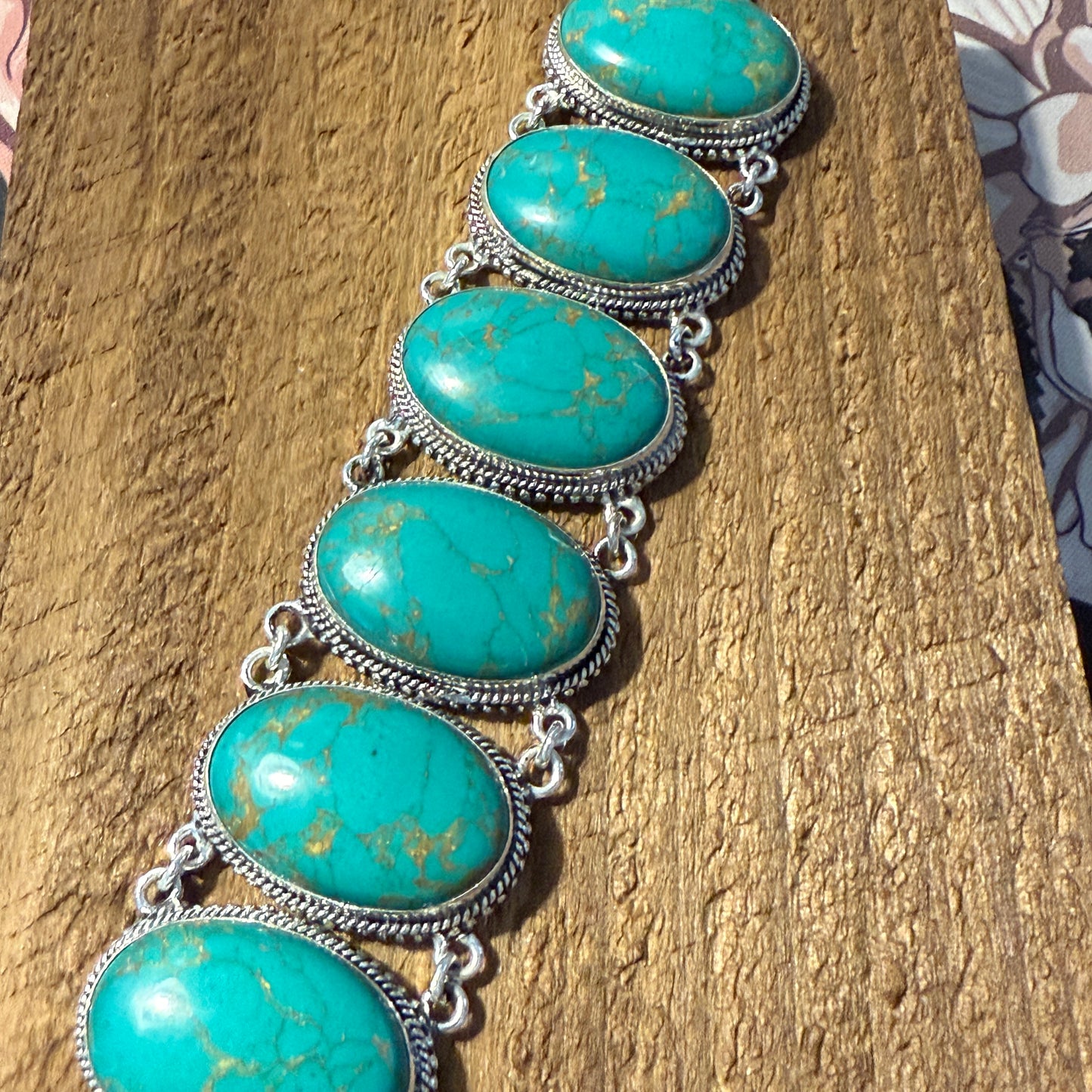 Copper Turquoise Sterling Silver Link Bracelet Gift Box
