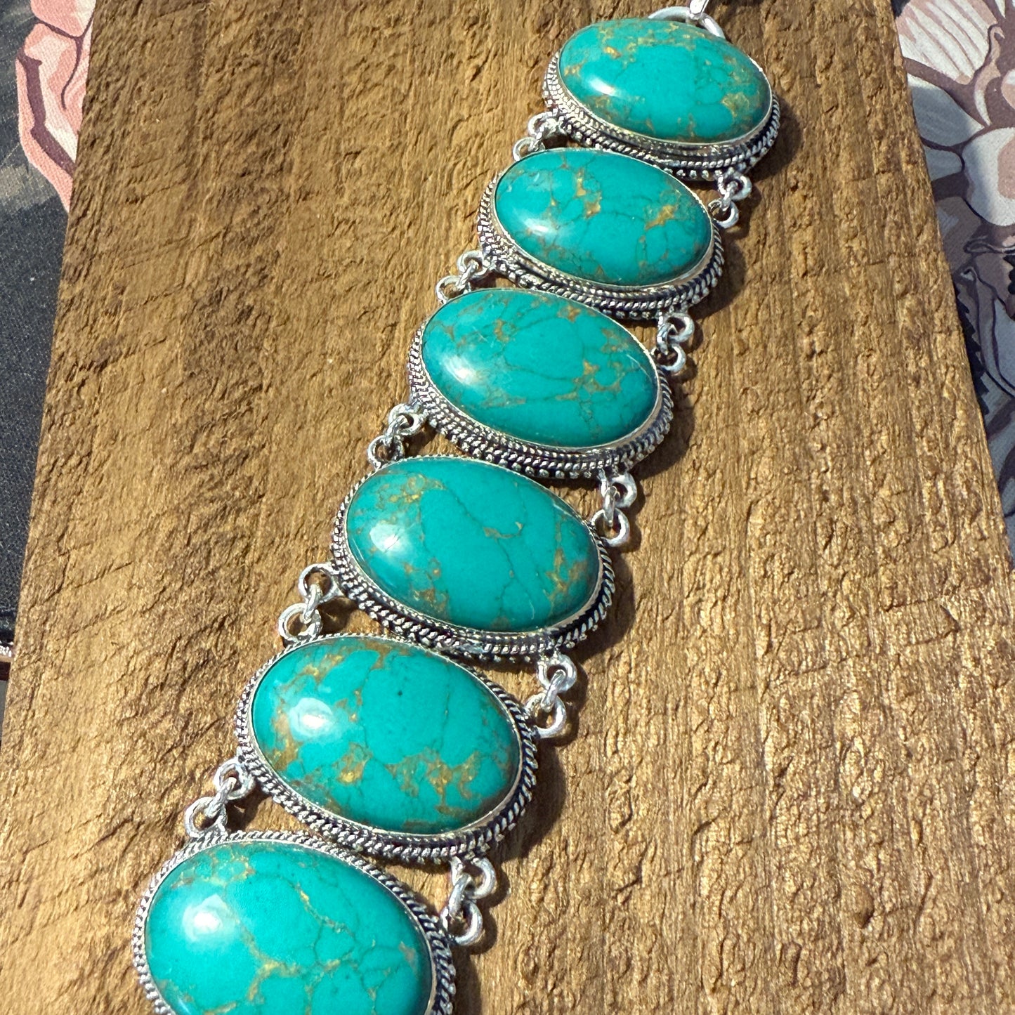 Copper Turquoise Sterling Silver Link Bracelet Gift Box