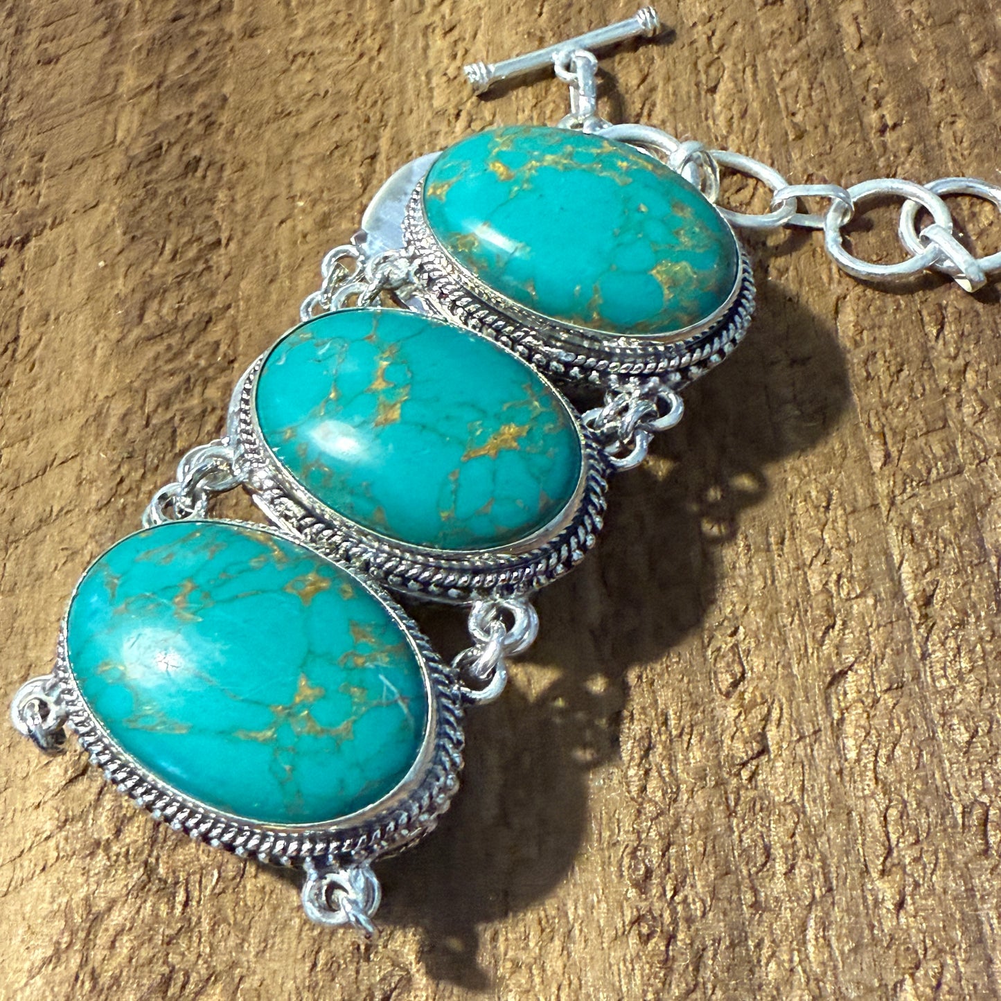 Copper Turquoise Sterling Silver Link Bracelet Gift Box