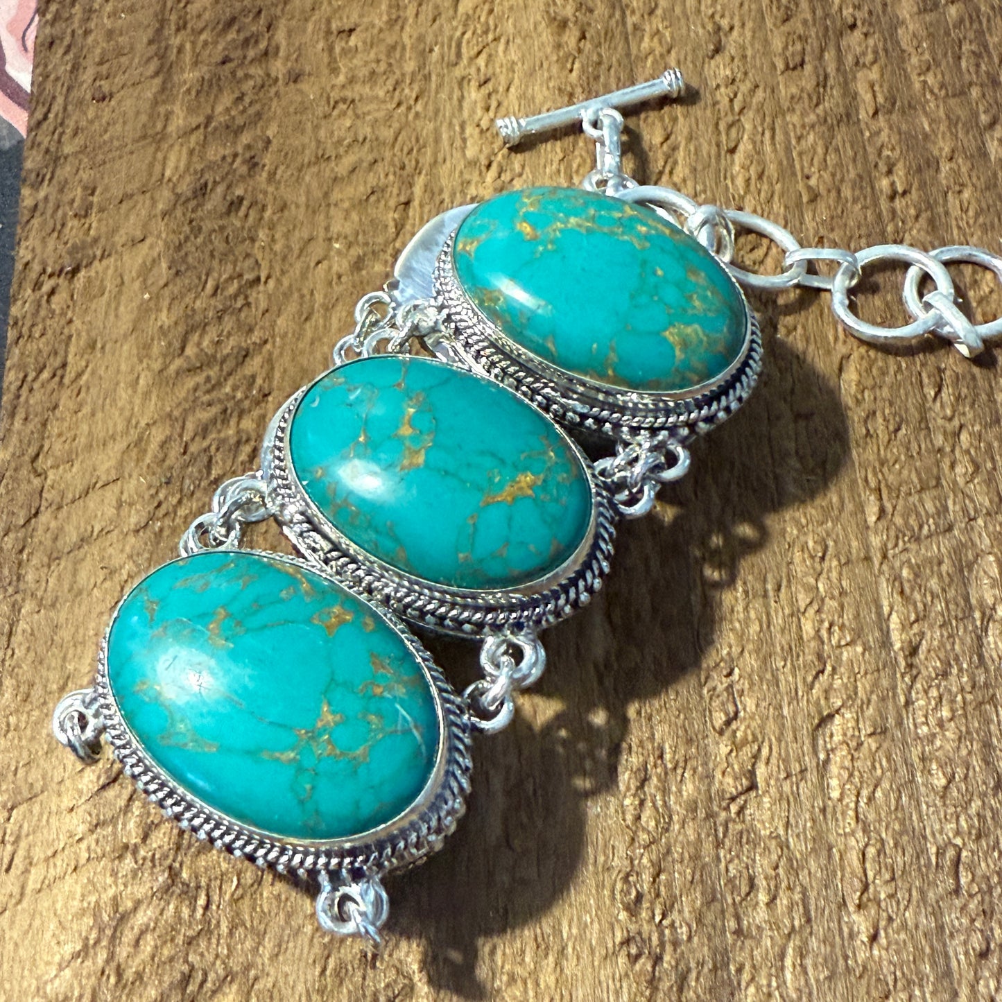 Copper Turquoise Sterling Silver Link Bracelet Gift Box