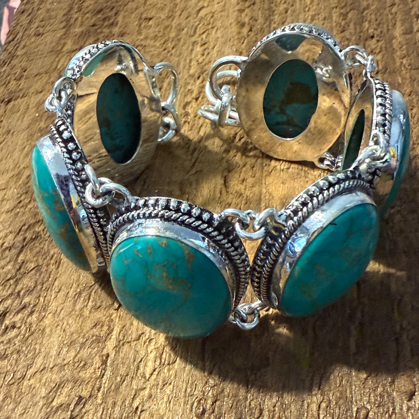 Copper Turquoise Sterling Silver Link Bracelet Gift Box