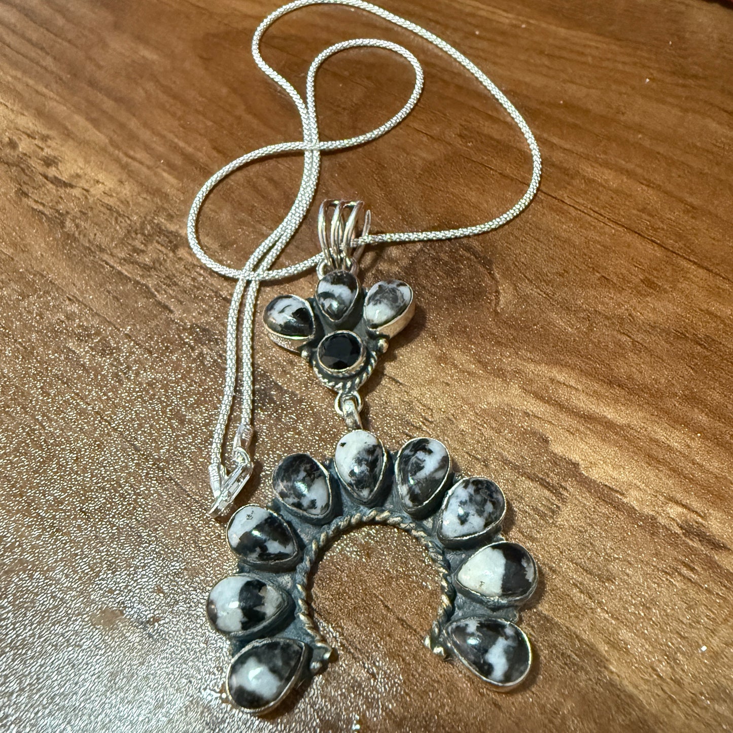 White Buffalo Turquoise Navajo Pendant In Sterling Silver
