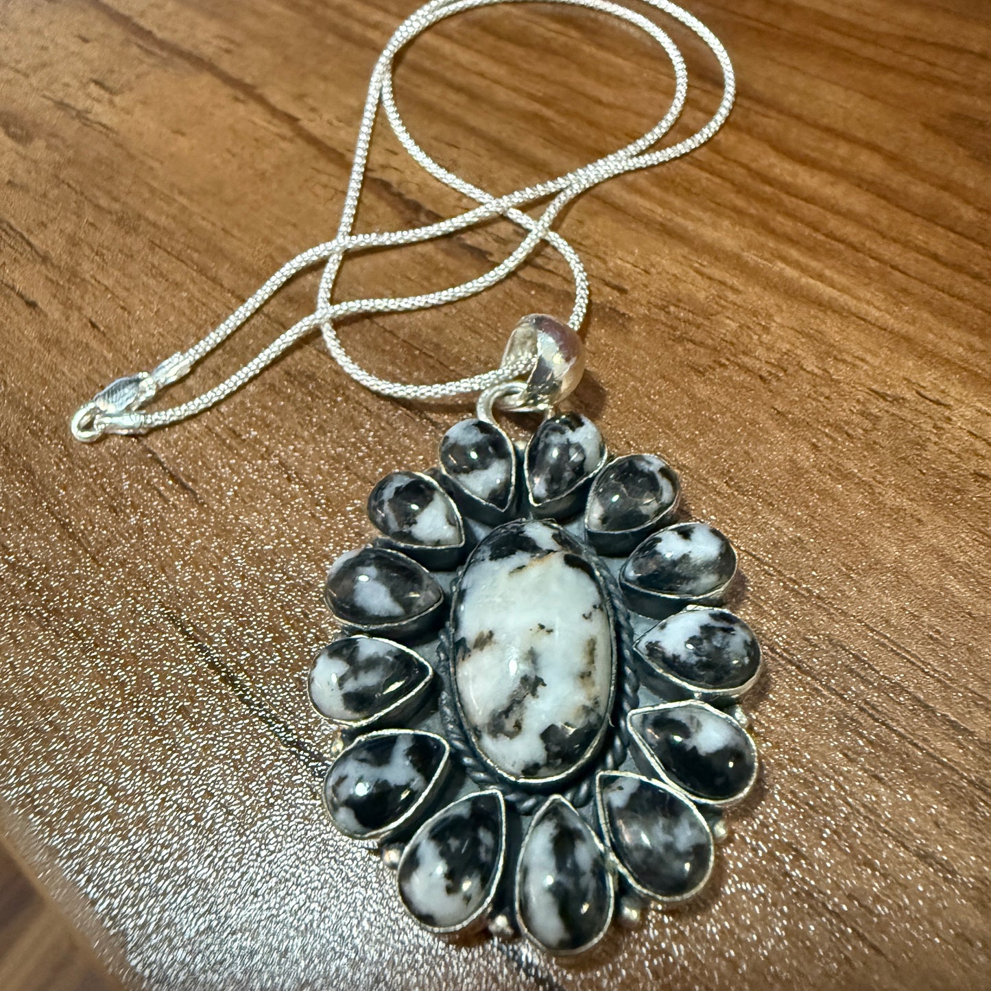 White Buffalo Dahlia Turquoise Gemstone Navajo Pendant